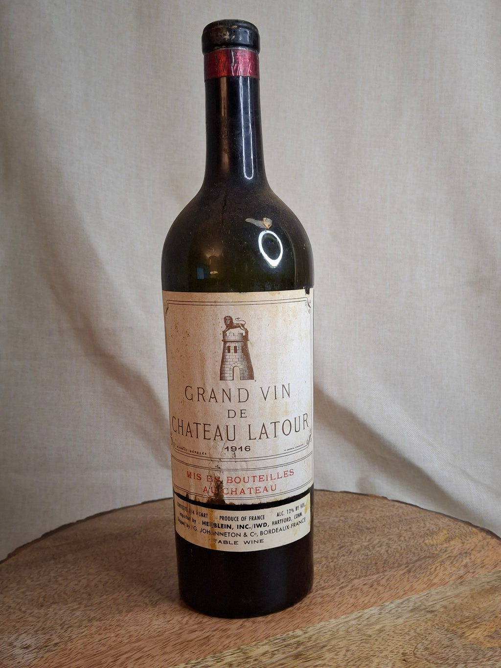 Antique 1916 Chateau Latour Empty Wine Bottle - Rare Heublein Auction Import Strip