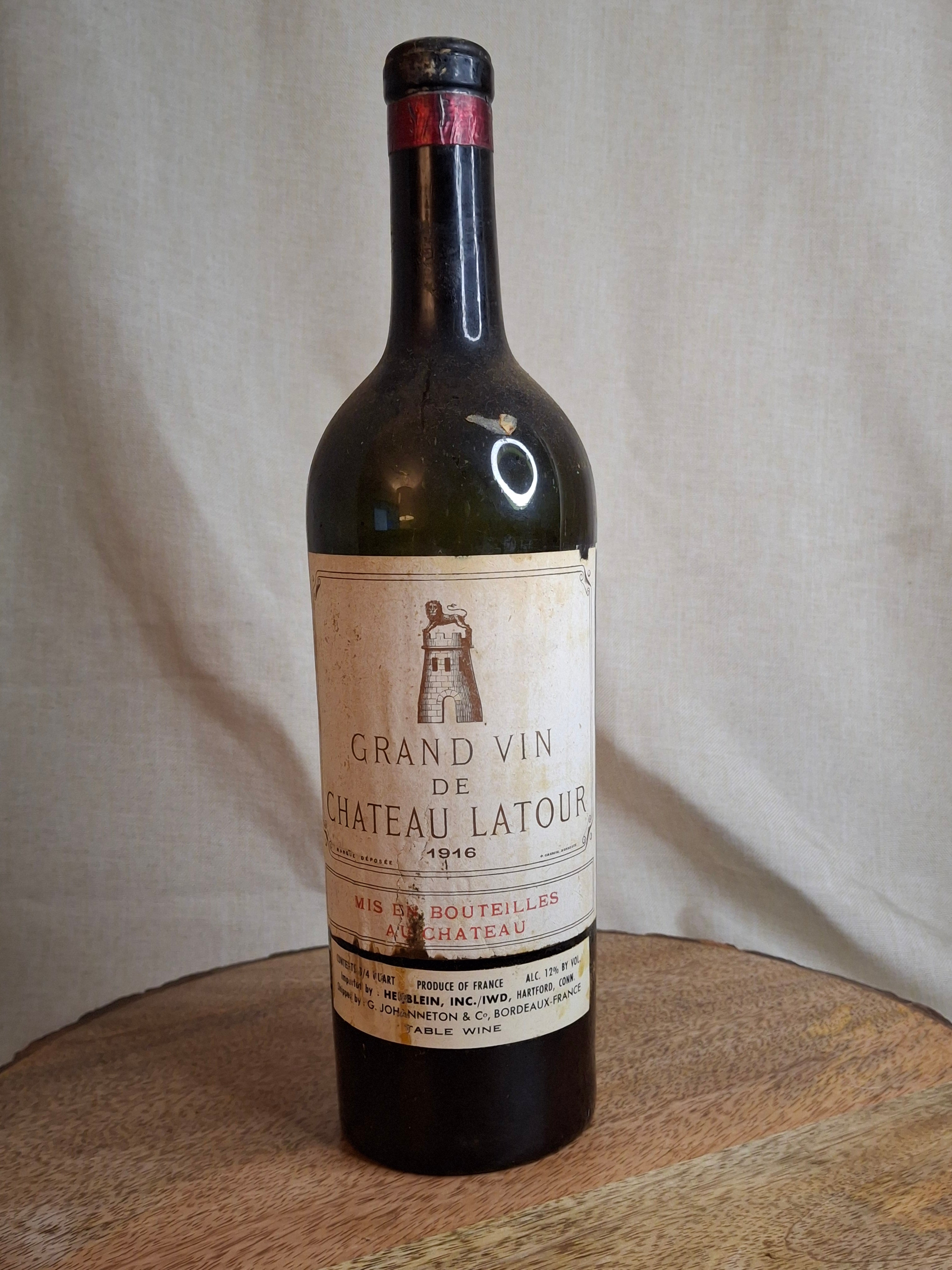 Antique 1916 Chateau Latour Empty Wine Bottle - Rare Heublein Auction Import Strip