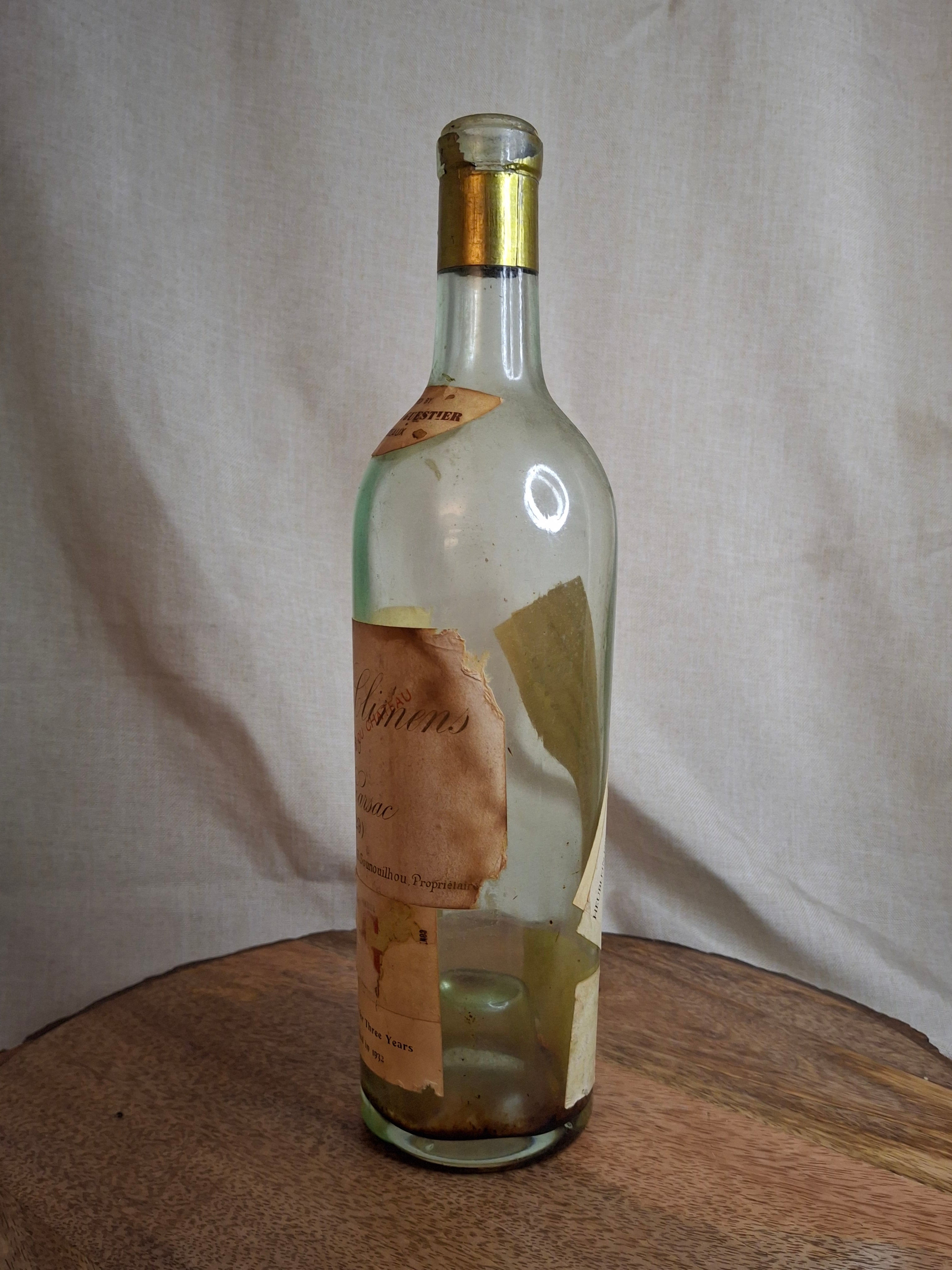1929 Château Climens 1er Cru Haut-Barsac Empty Wine Bottle Barton Guestier Heublein Auction