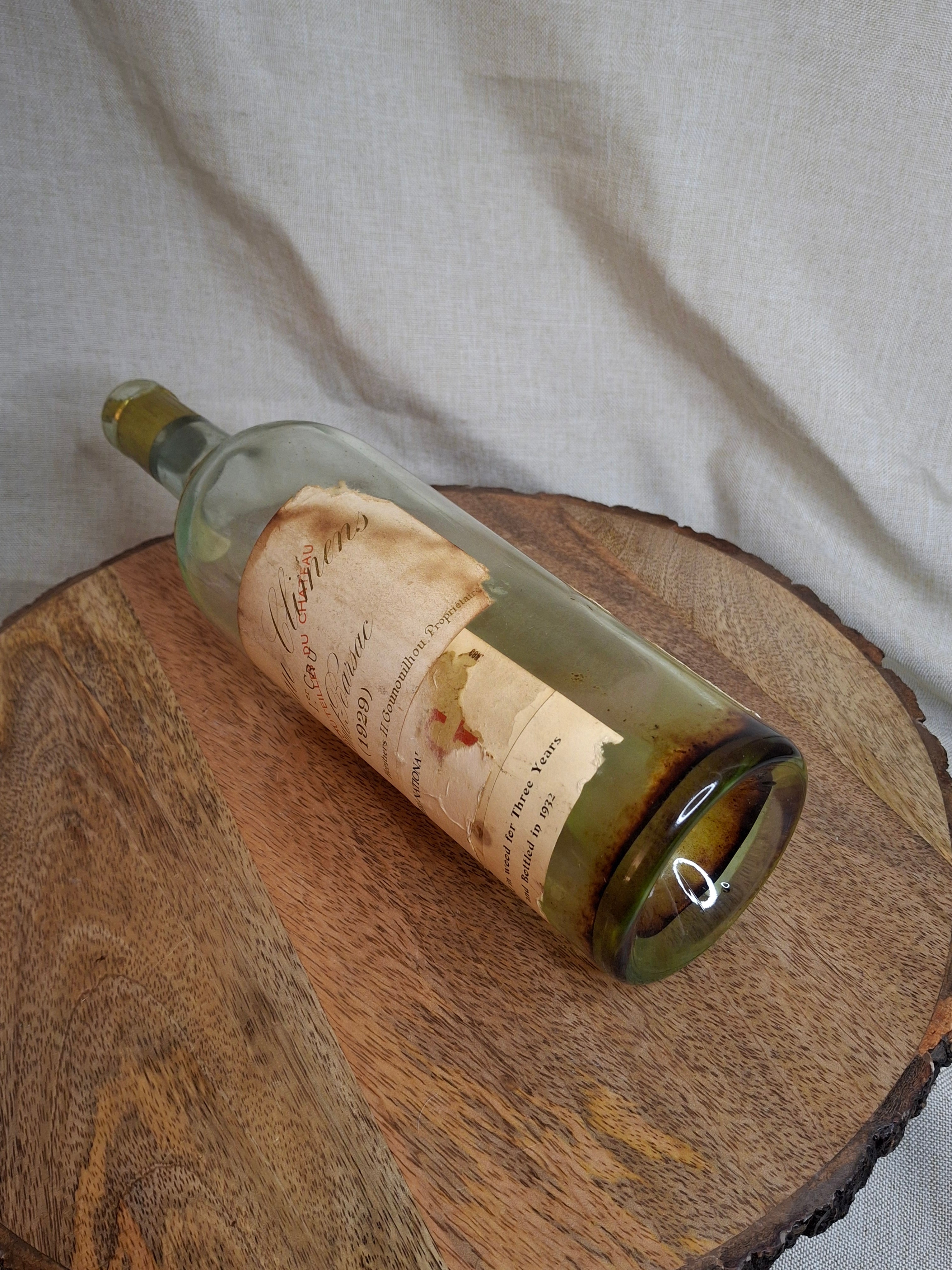 1929 Château Climens 1er Cru Haut-Barsac Empty Wine Bottle Barton Guestier Heublein Auction