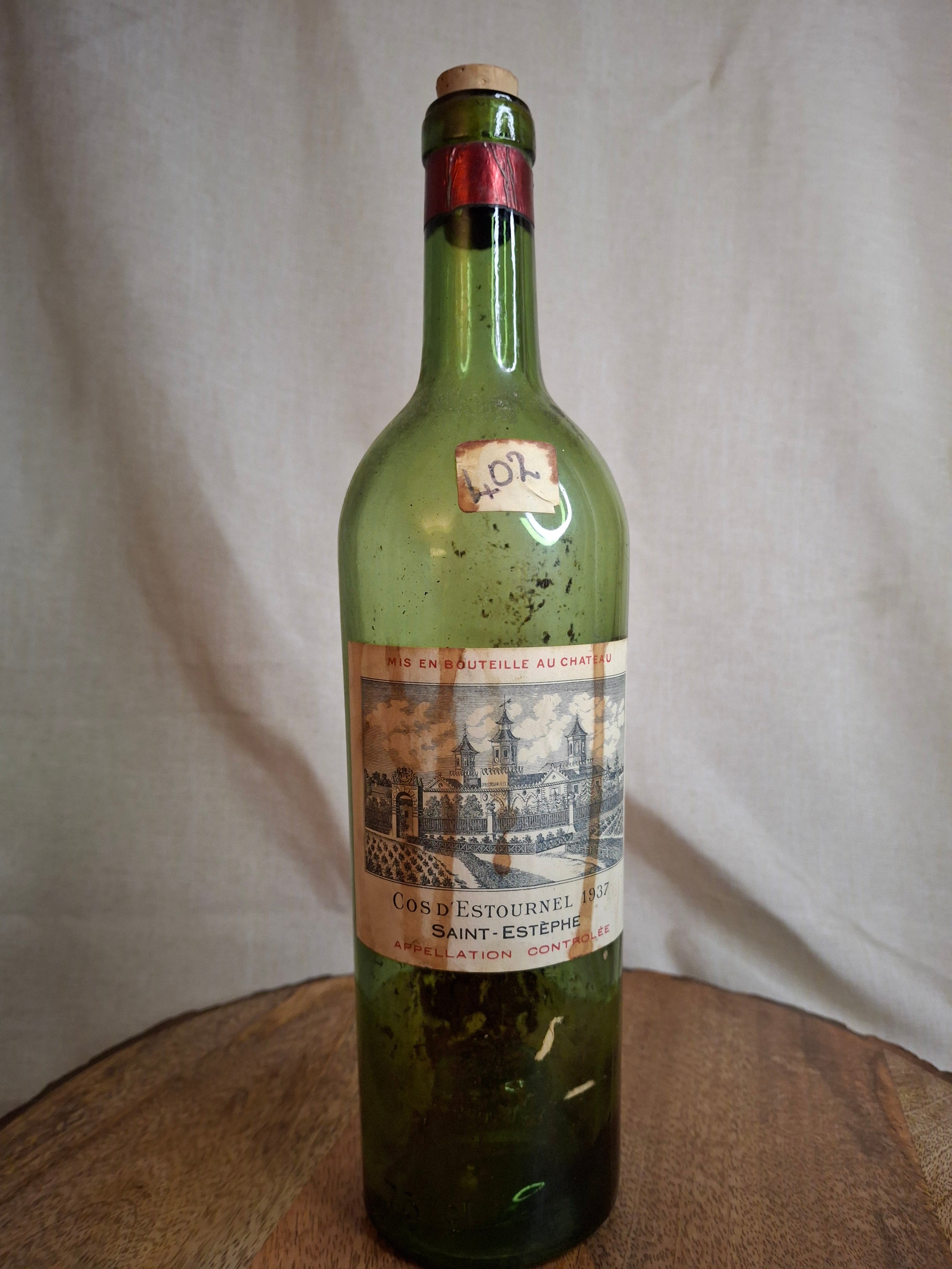 Vintage 1937 Chateau Cos d'Estournel Saint-Estephe Bordeaux Empty Wine Bottle