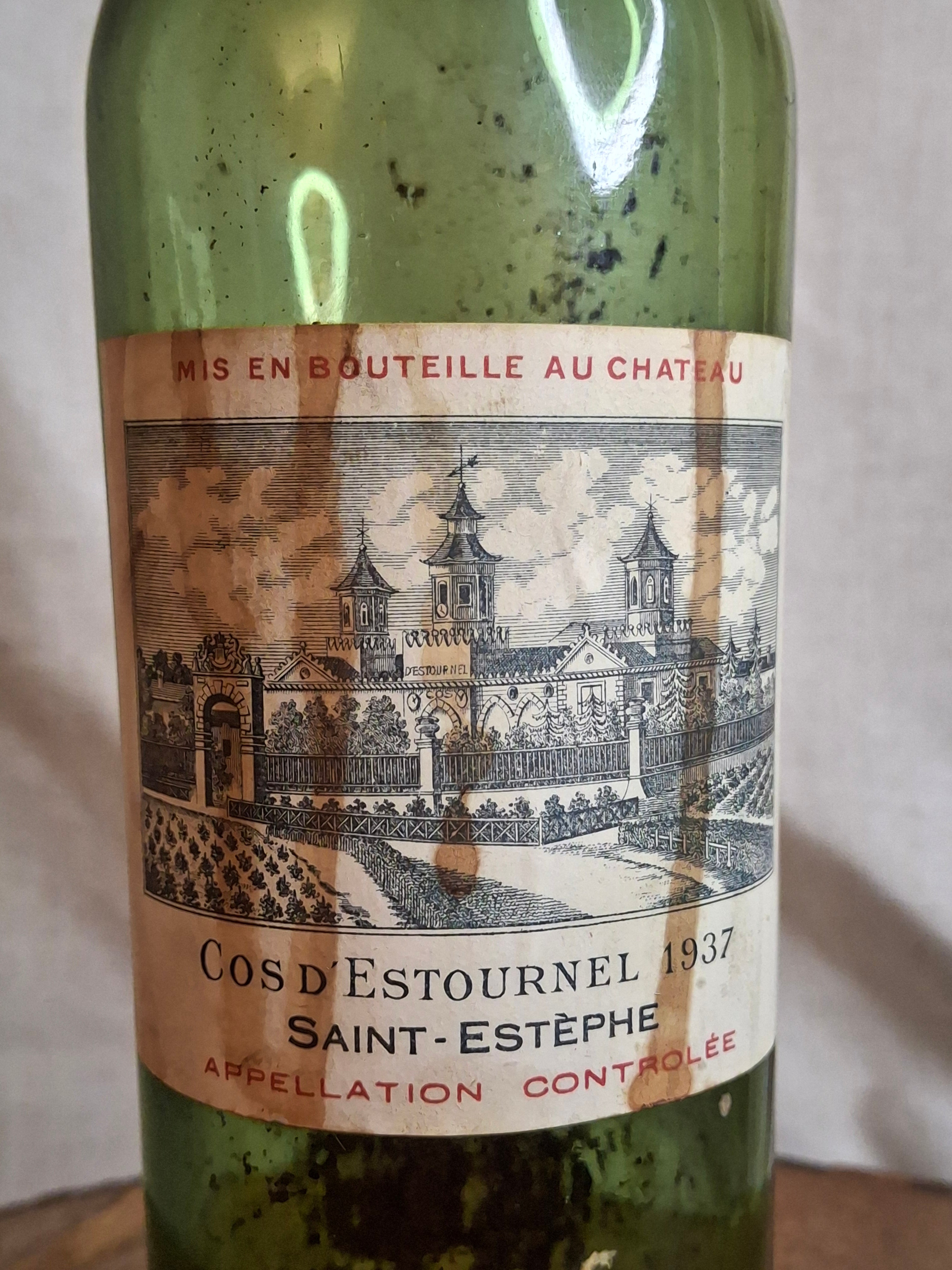 Vintage 1937 Chateau Cos d'Estournel Saint-Estephe Bordeaux Empty Wine Bottle