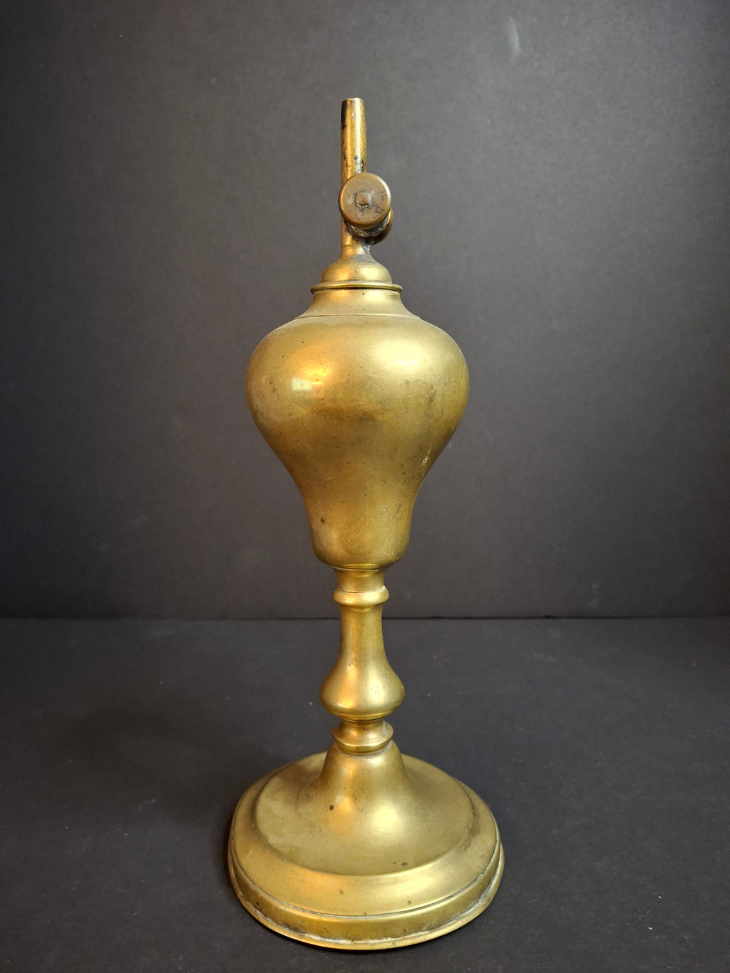 Antique c. 1850 Brass Whale Oil Standard Lamp, Single Wick Burner, 10.5"
