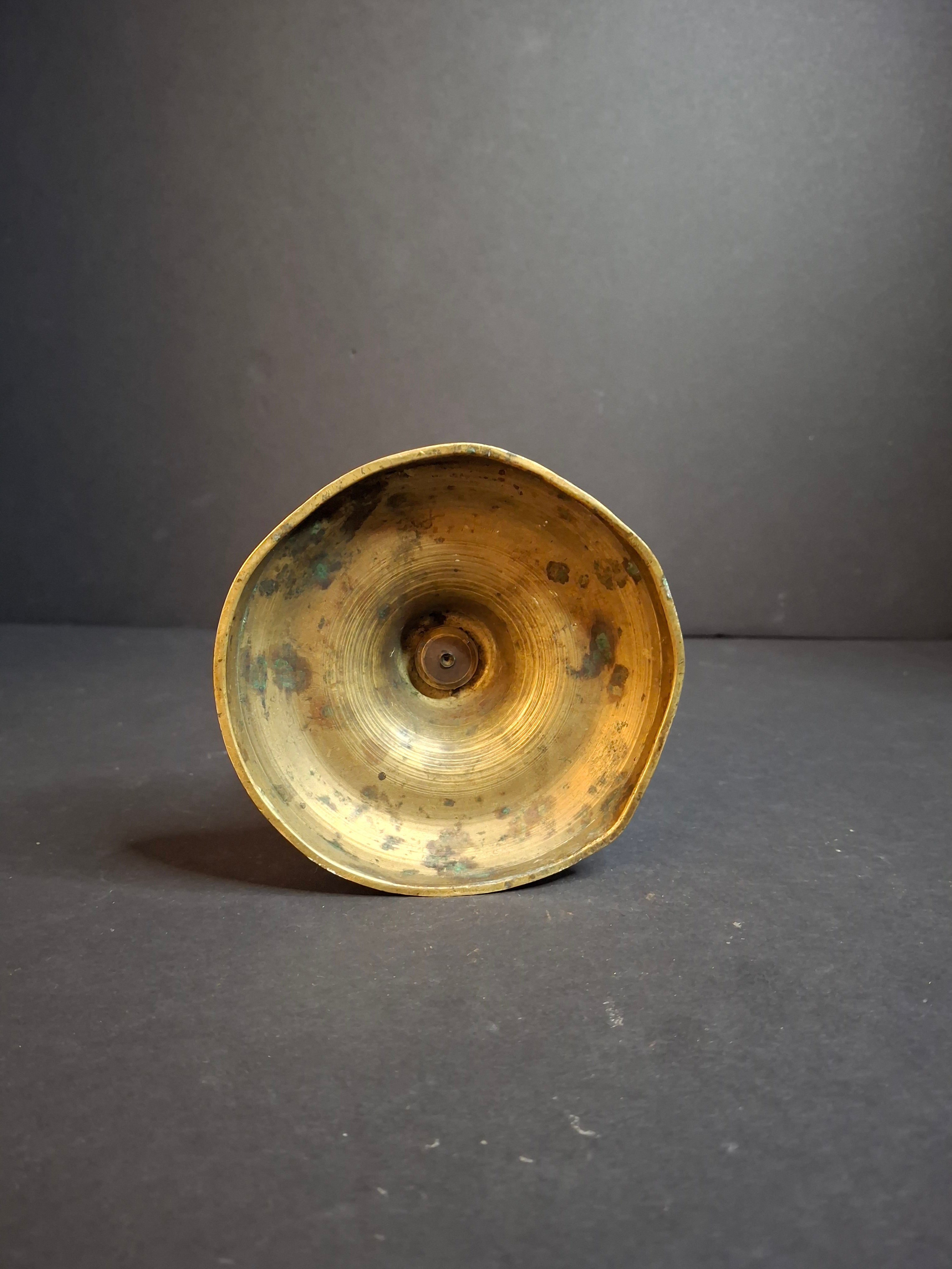 Antique c. 1850 Brass Whale Oil Standard Lamp, Single Wick Burner, 10.5"