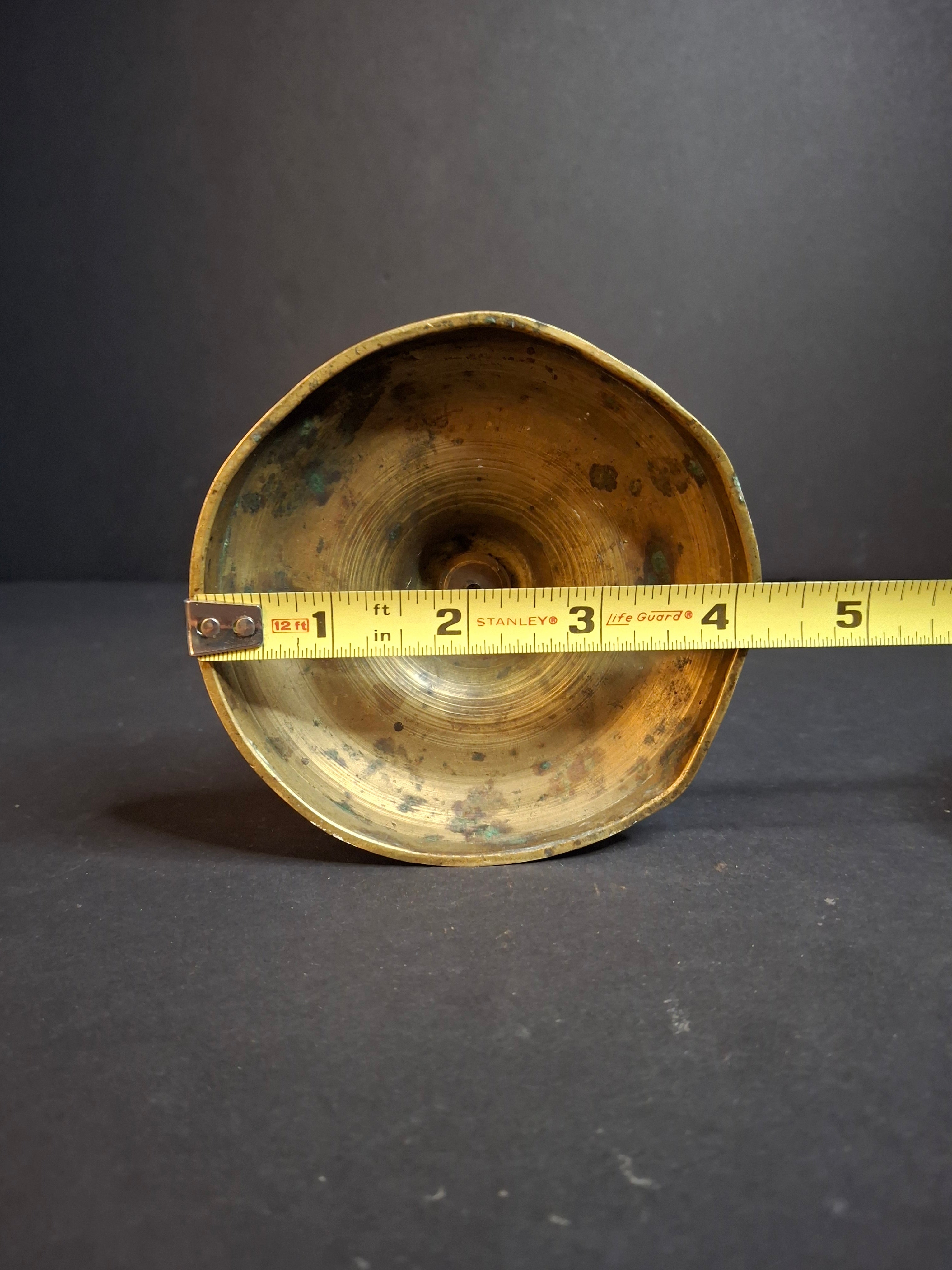 Antique c. 1850 Brass Whale Oil Standard Lamp, Single Wick Burner, 10.5"