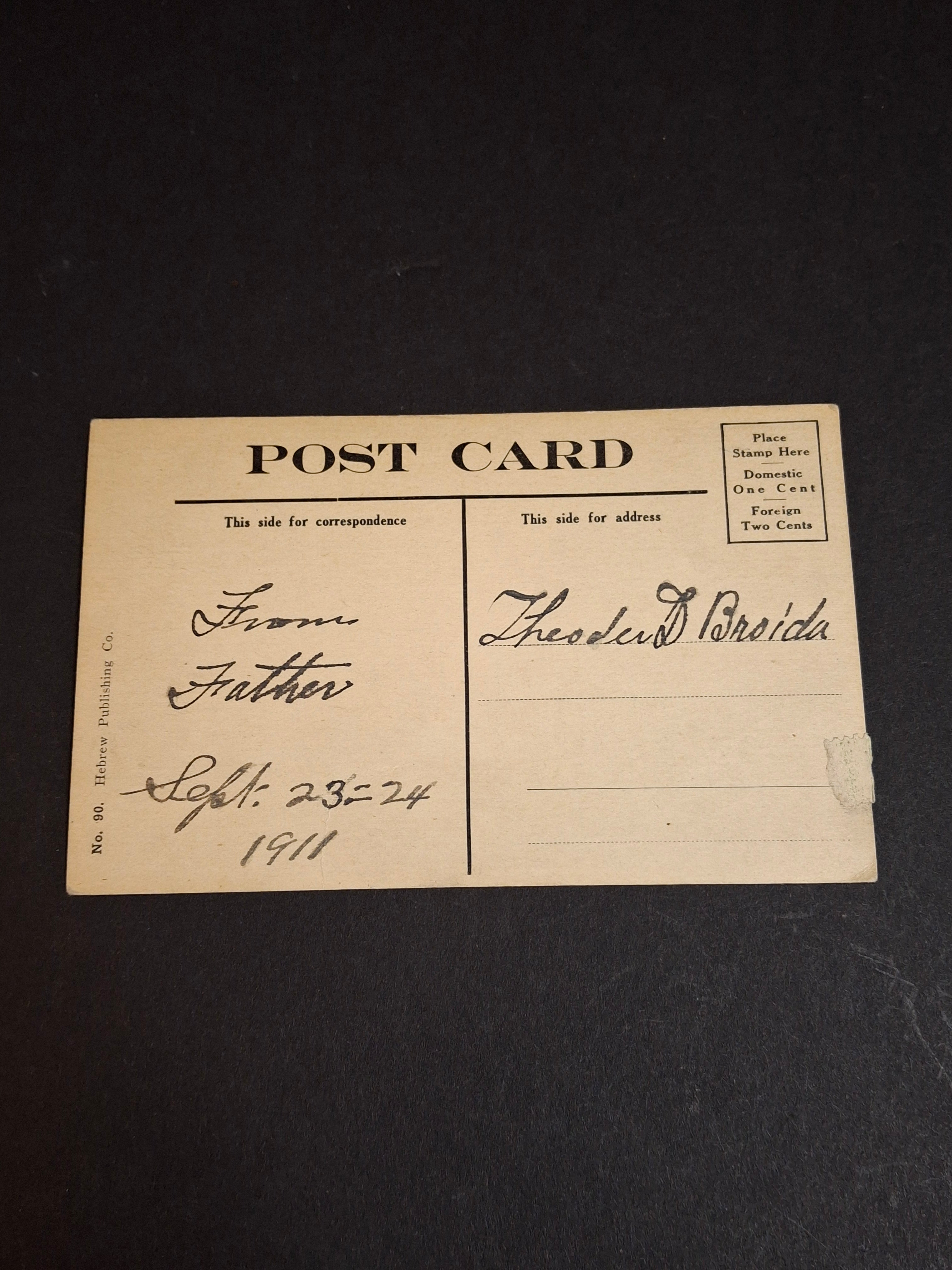 1911 Rosh Hashanah Postcard J Keller Polar Bear American Flag North Pole Yiddish Hebrew Publishing Co No 90