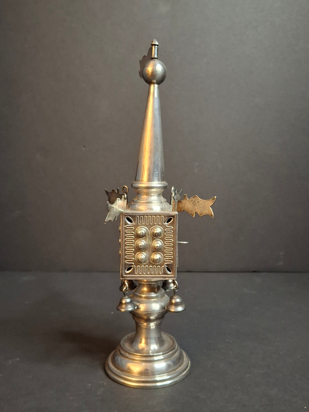Vintage Israeli 925 Sterling Silver Havdalah Besamim Spice Tower & Bells 8.5" 141g