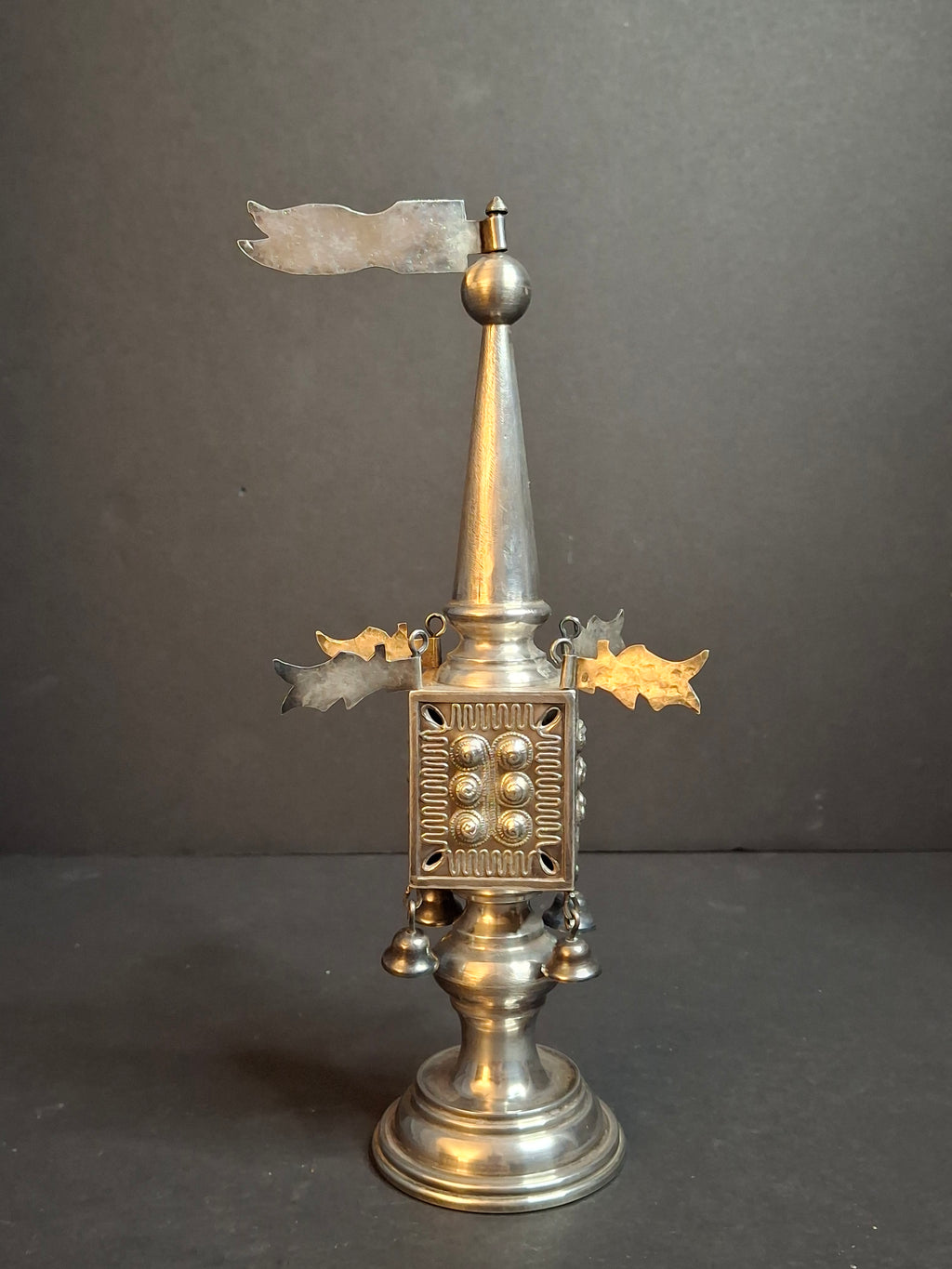 Vintage Israeli 925 Sterling Silver Havdalah Besamim Spice Tower & Bells 8.5" 141g