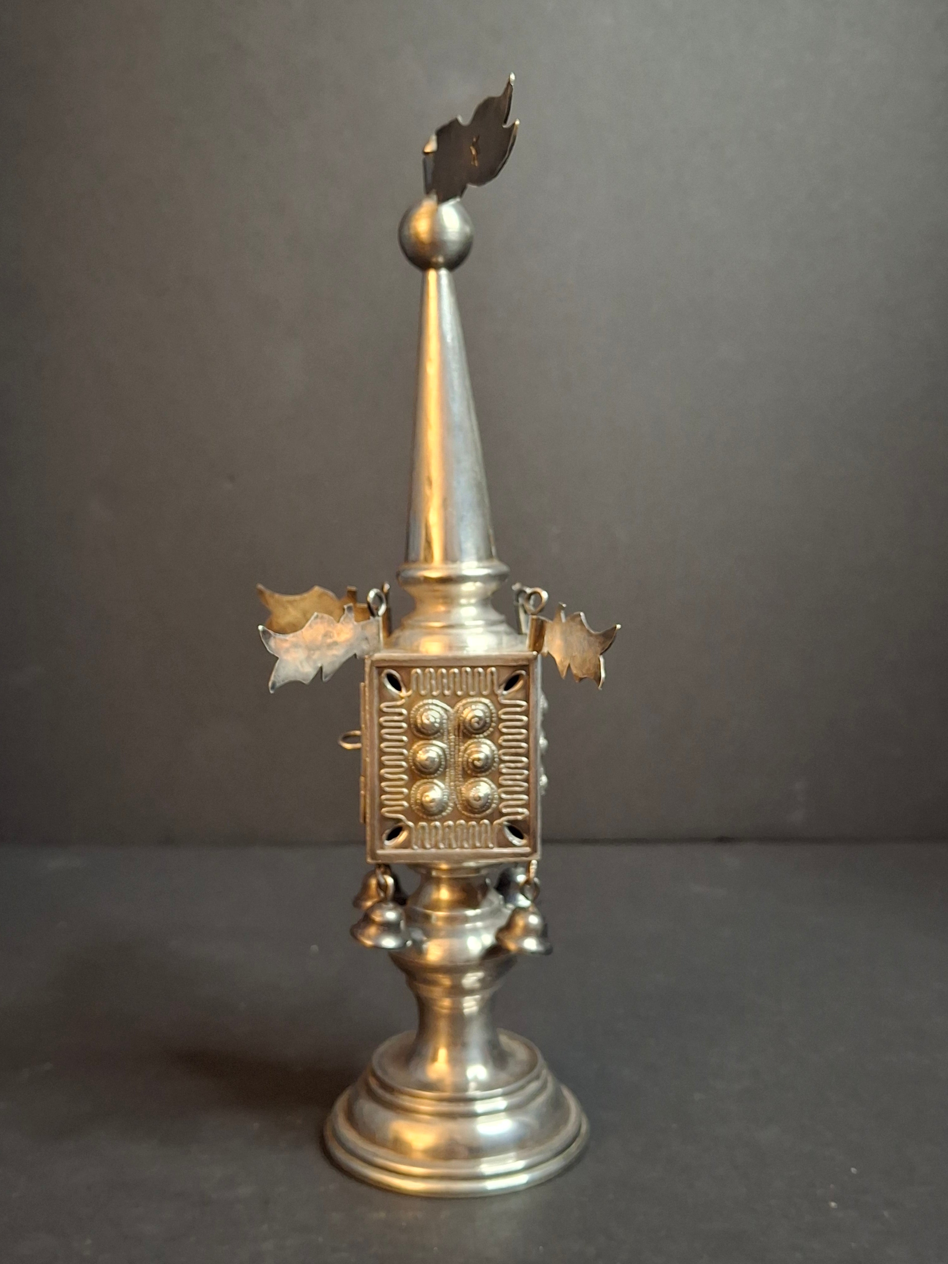 Vintage Israeli 925 Sterling Silver Havdalah Besamim Spice Tower & Bells 8.5" 141g
