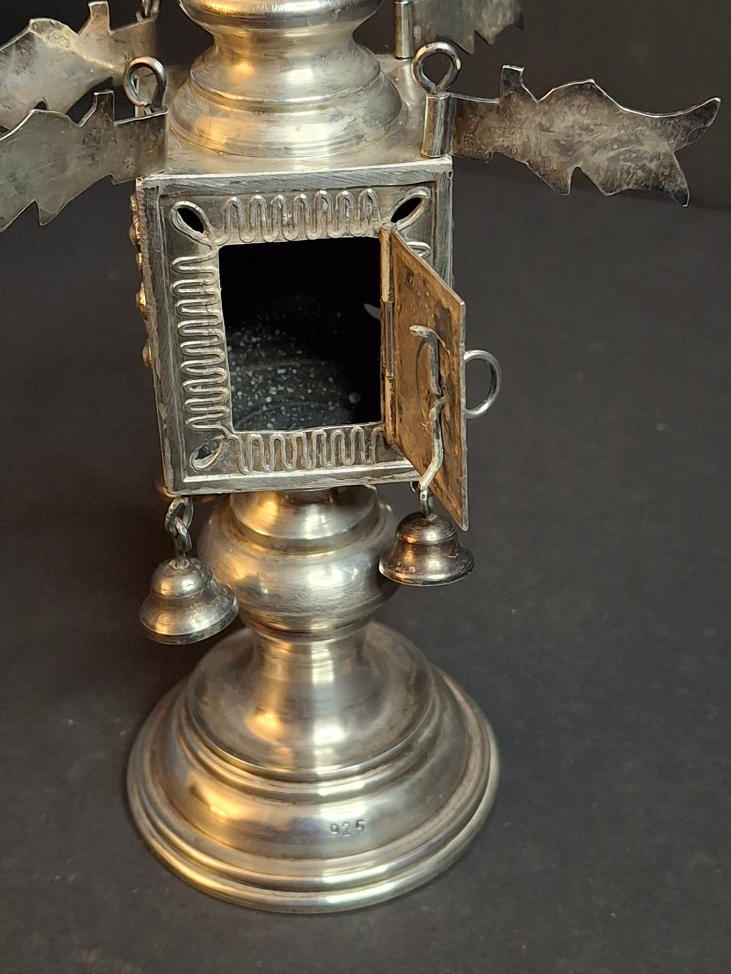 Vintage Israeli 925 Sterling Silver Havdalah Besamim Spice Tower & Bells 8.5" 141g