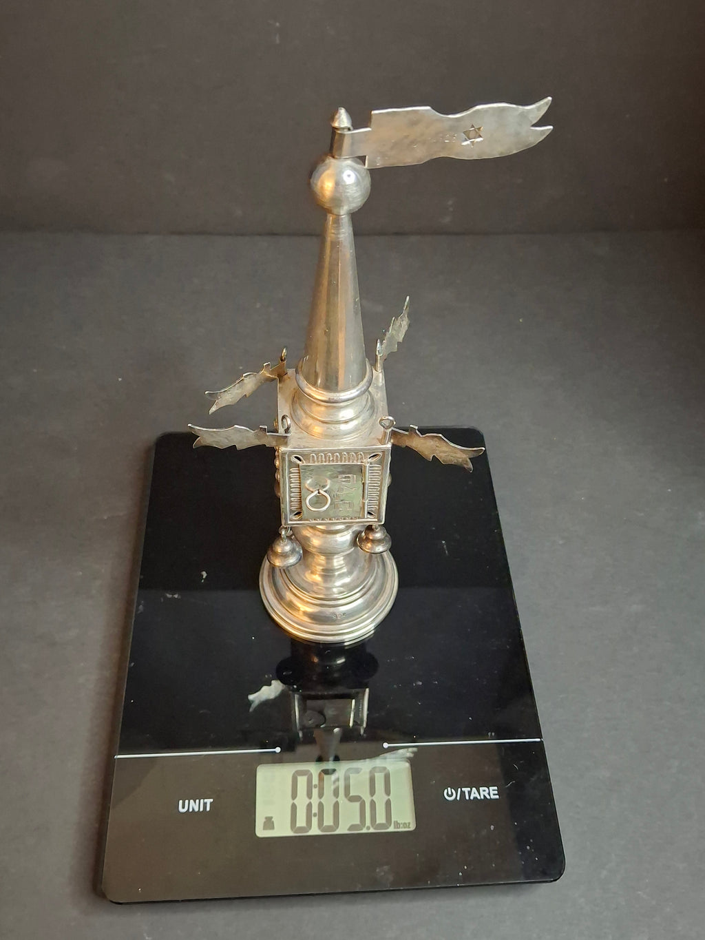 Vintage Israeli 925 Sterling Silver Havdalah Besamim Spice Tower & Bells 8.5" 141g