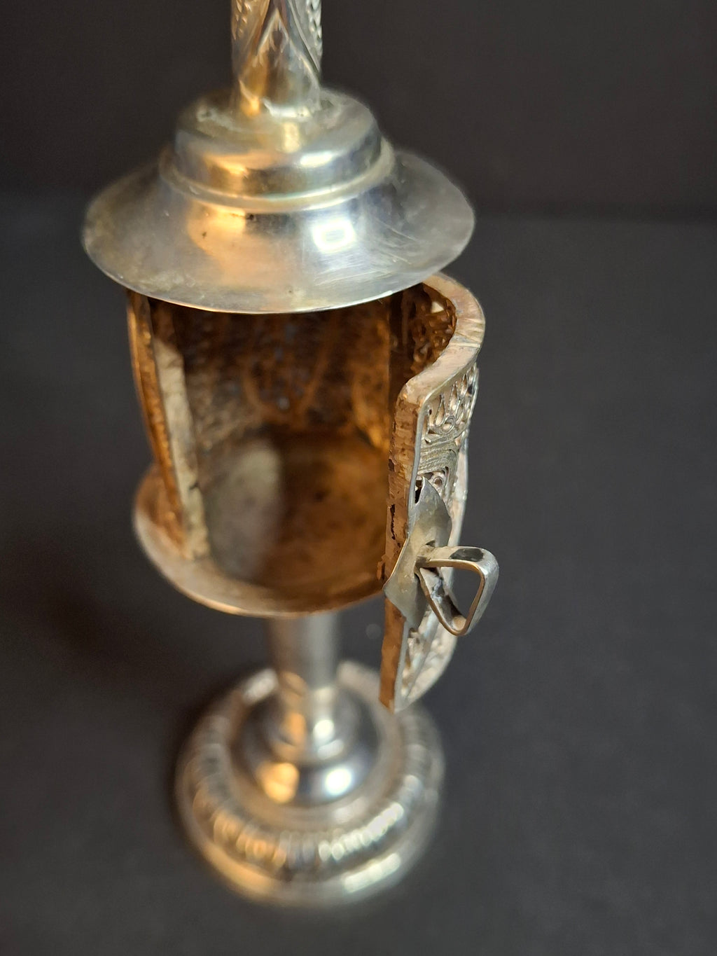Antique 800 Silver Filigree Besamim Spice Tower Havdalah Judaica Tower Flag 86g