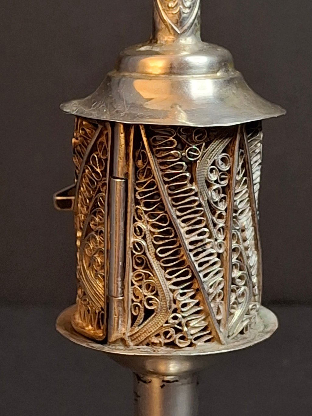 Antique 800 Silver Filigree Besamim Spice Tower Havdalah Judaica Tower Flag 86g