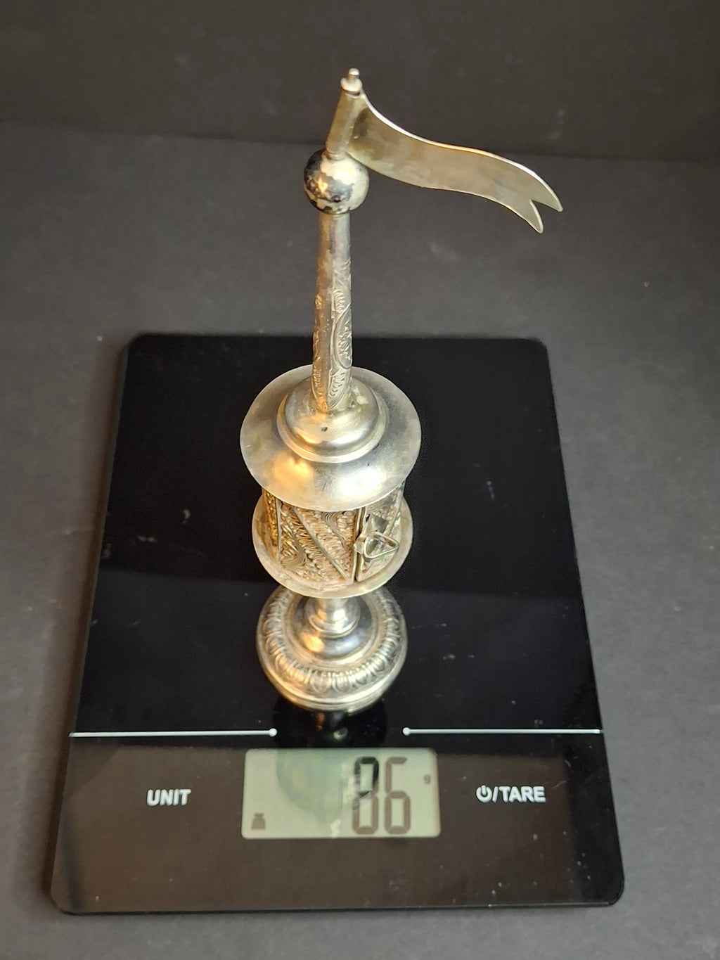 Antique 800 Silver Filigree Besamim Spice Tower Havdalah Judaica Tower Flag 86g
