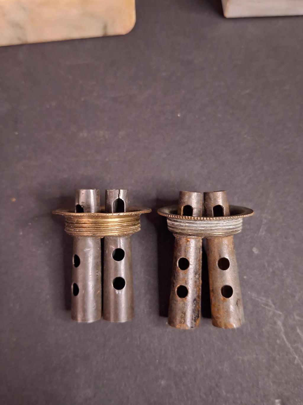 Pair Antique Victorian Cranberry Cut To Clear Whale Oil Lamps Brass Thuro 1850s