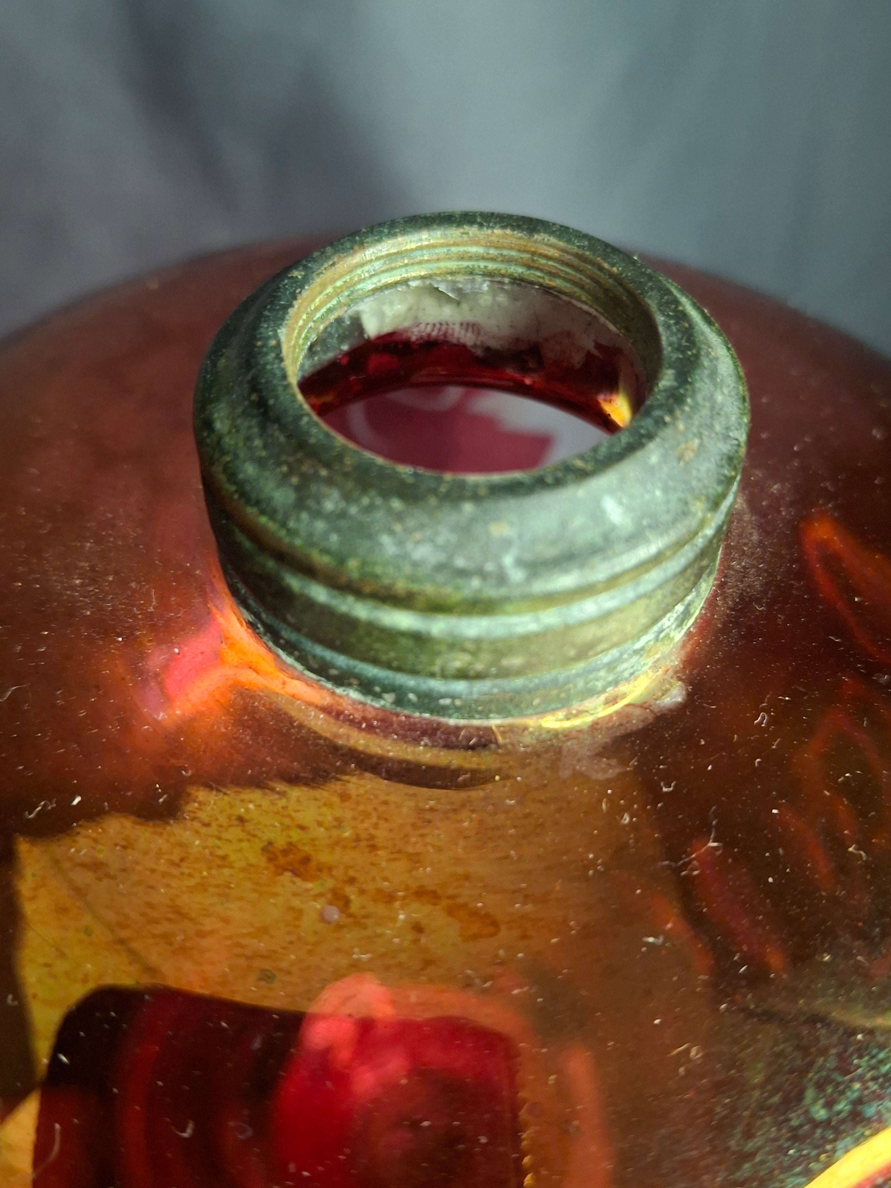Pair Antique Victorian Cranberry Cut To Clear Whale Oil Lamps Brass Thuro 1850s