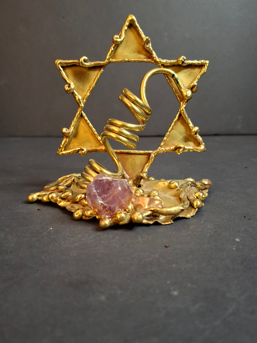 Vintage 1970s Copa Brazil Collection Brutalist Star of David Brass & Amethyst Sculpture