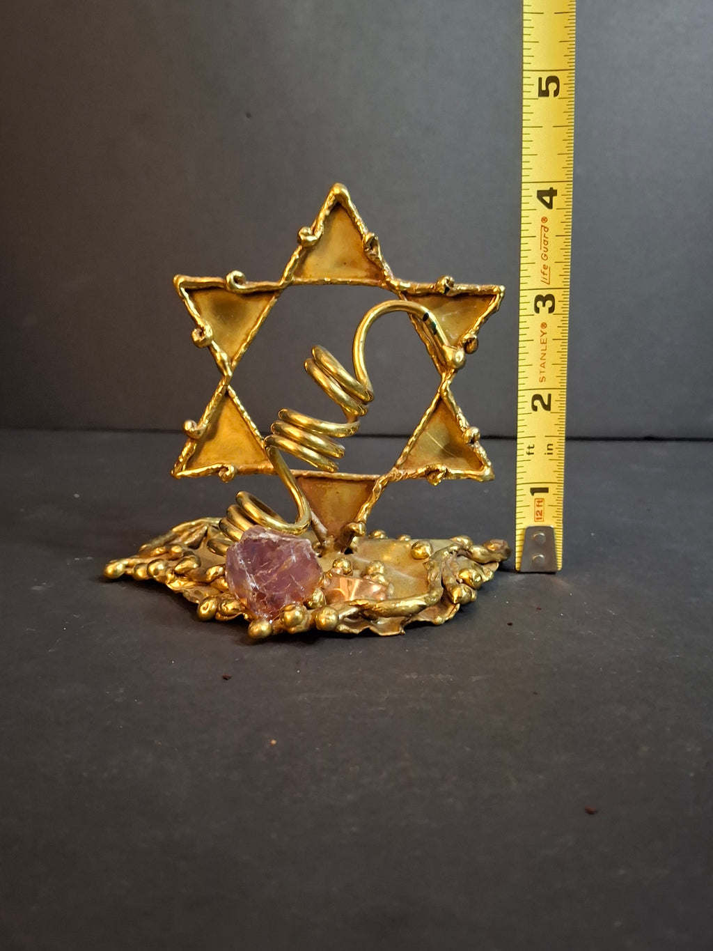 Vintage 1970s Copa Brazil Collection Brutalist Star of David Brass & Amethyst Sculpture