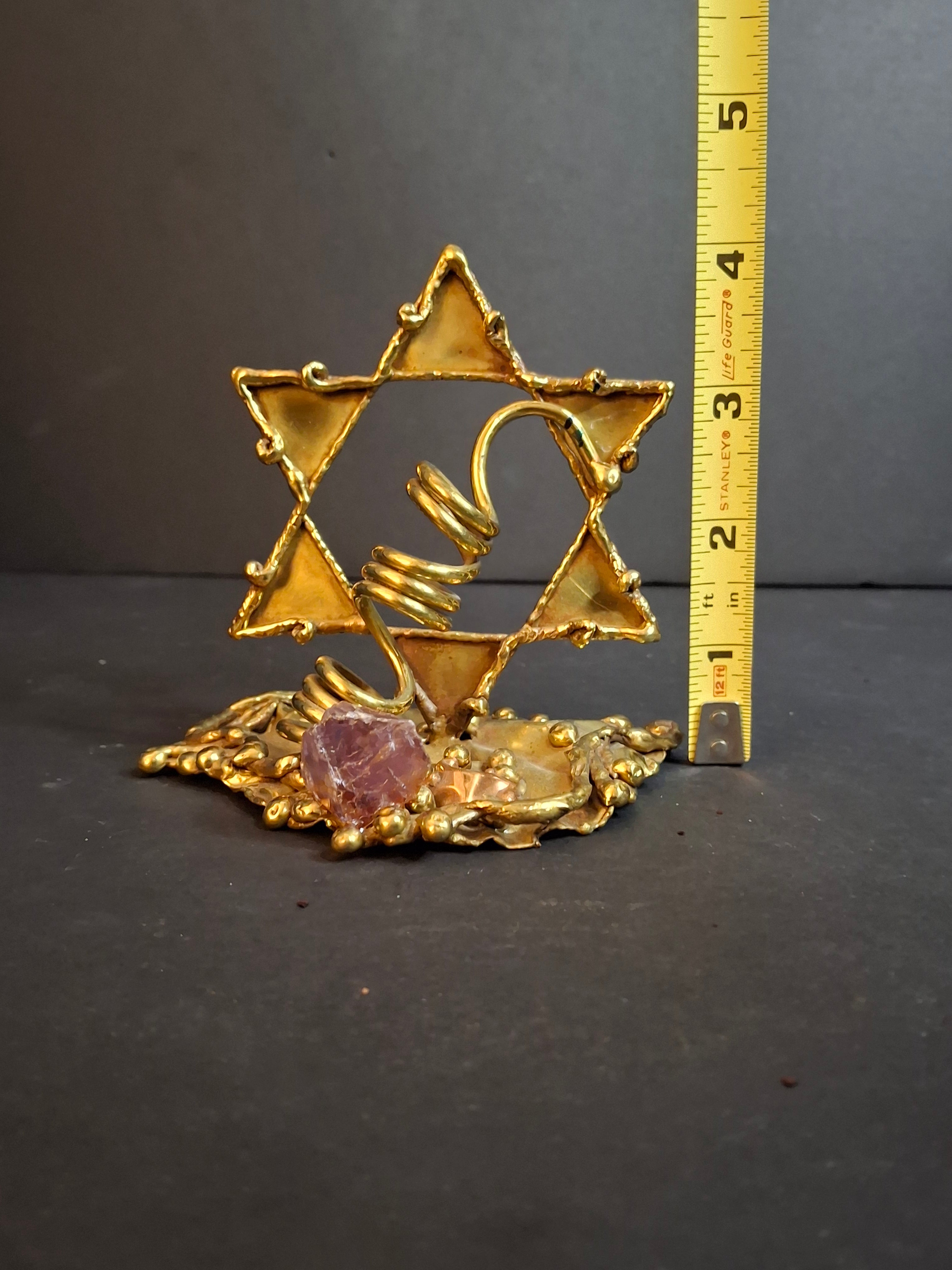 Vintage 1970s Copa Brazil Collection Brutalist Star of David Brass & Amethyst Sculpture