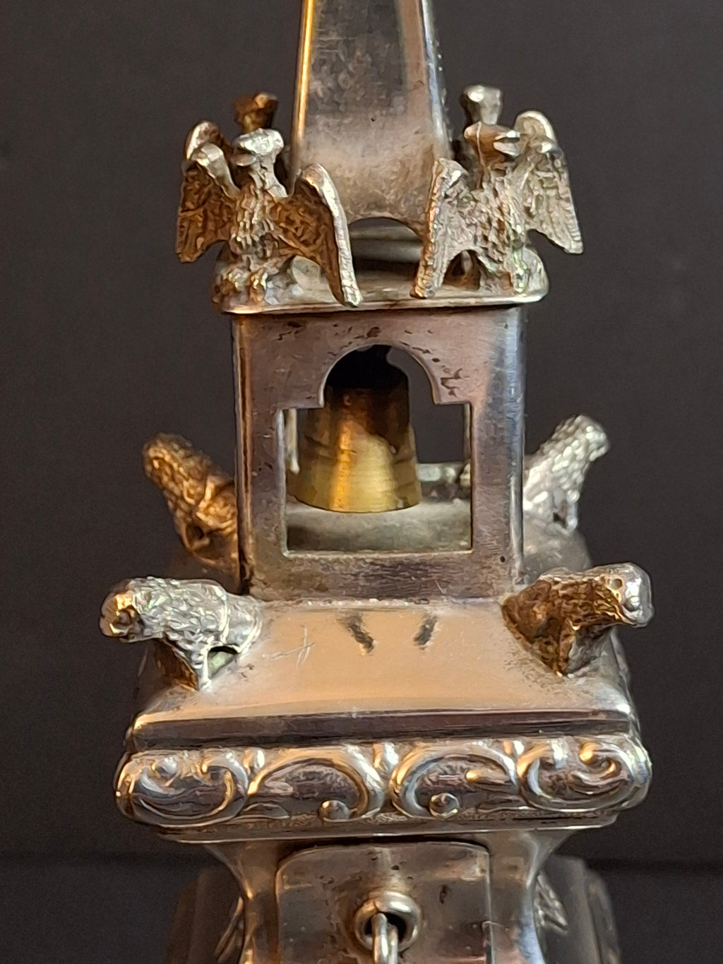 Vintage Dugma Israel Silver Plated Havdalah Spice Tower Besamim Box Bells 11"