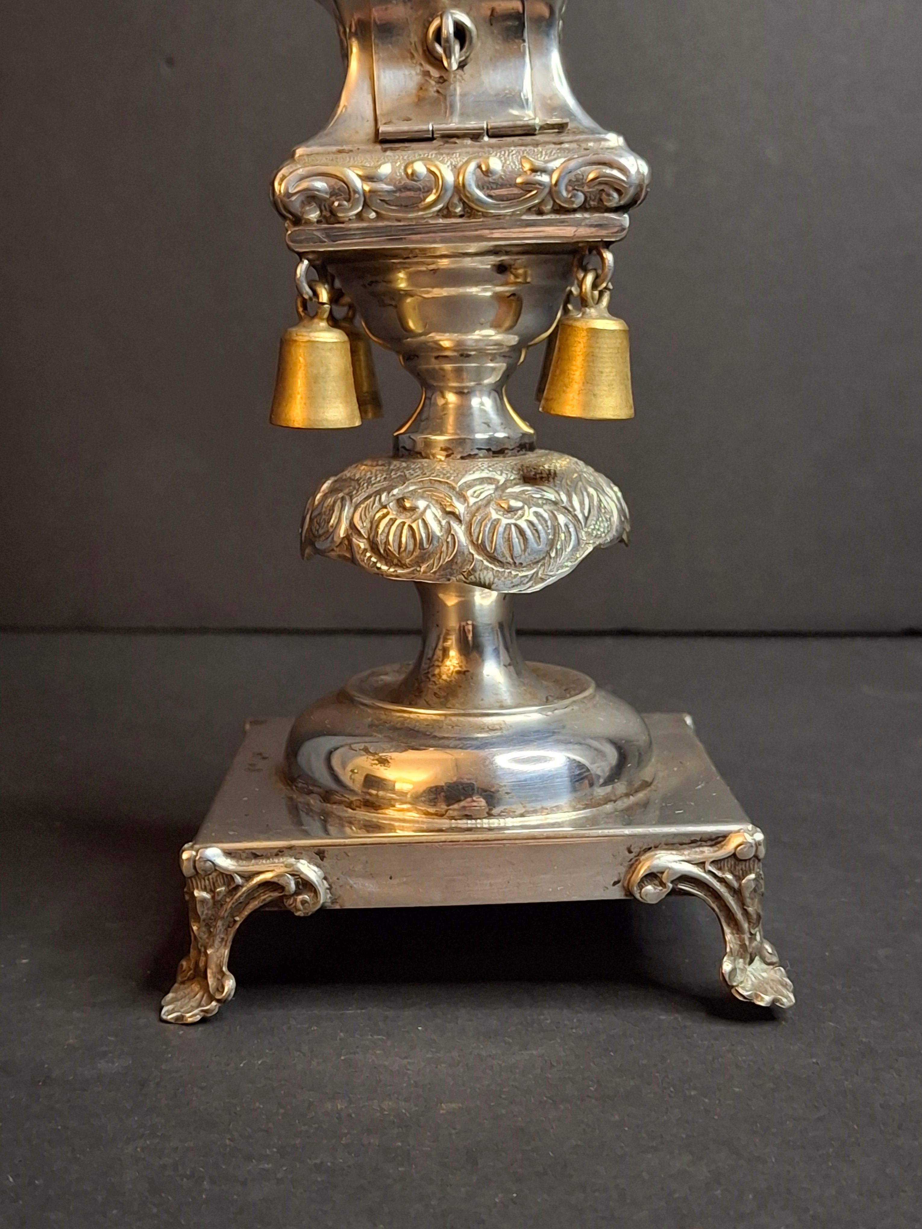 Vintage Dugma Israel Silver Plated Havdalah Spice Tower Besamim Box Bells 11"