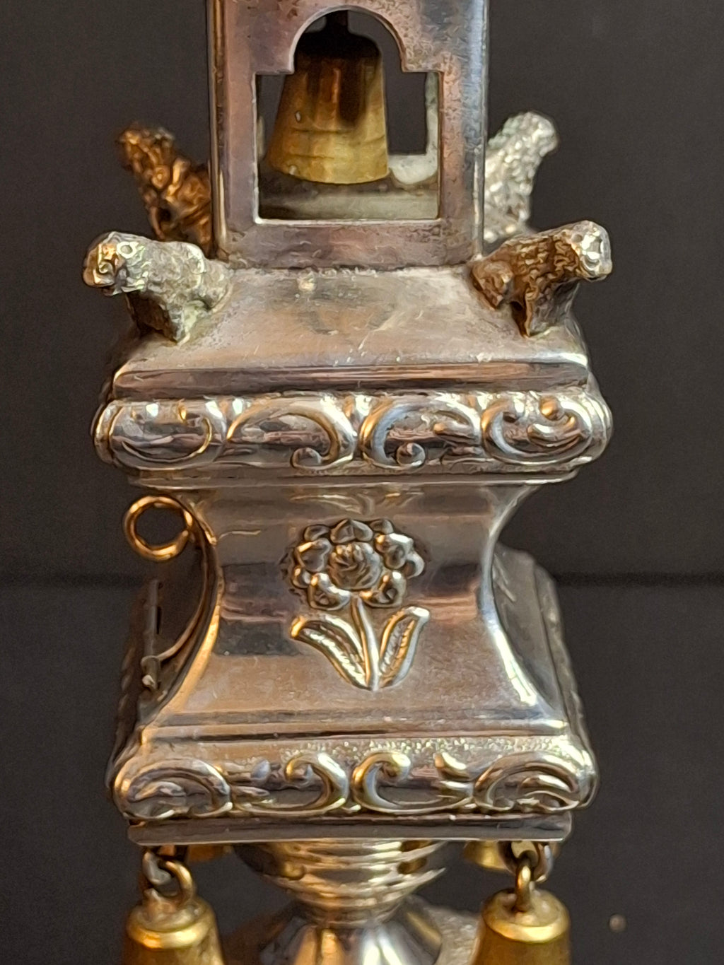 Vintage Dugma Israel Silver Plated Havdalah Spice Tower Besamim Box Bells 11"