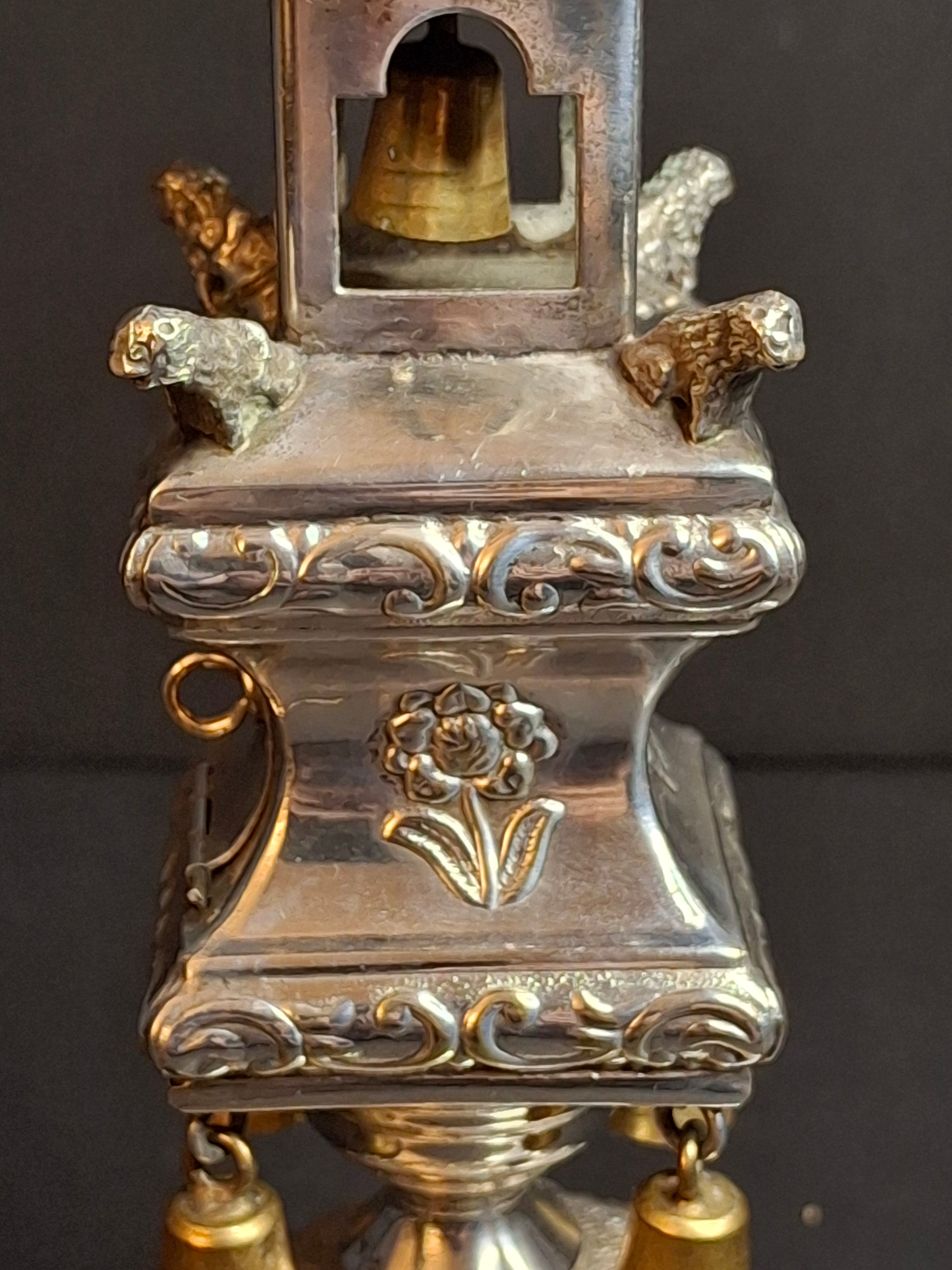 Vintage Dugma Israel Silver Plated Havdalah Spice Tower Besamim Box Bells 11"