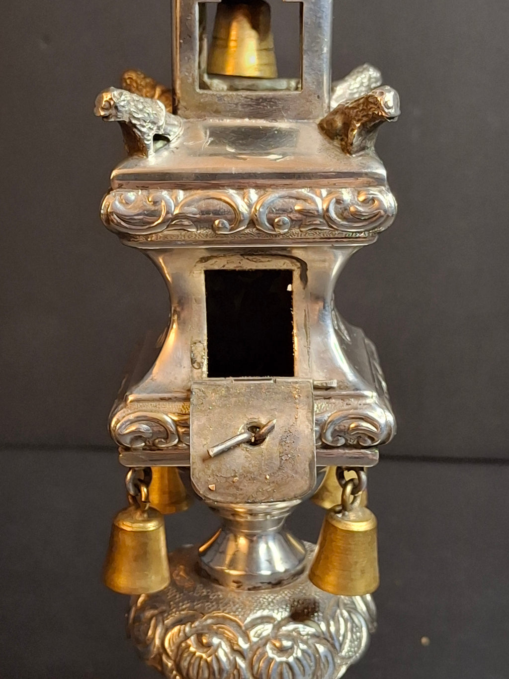 Vintage Dugma Israel Silver Plated Havdalah Spice Tower Besamim Box Bells 11"