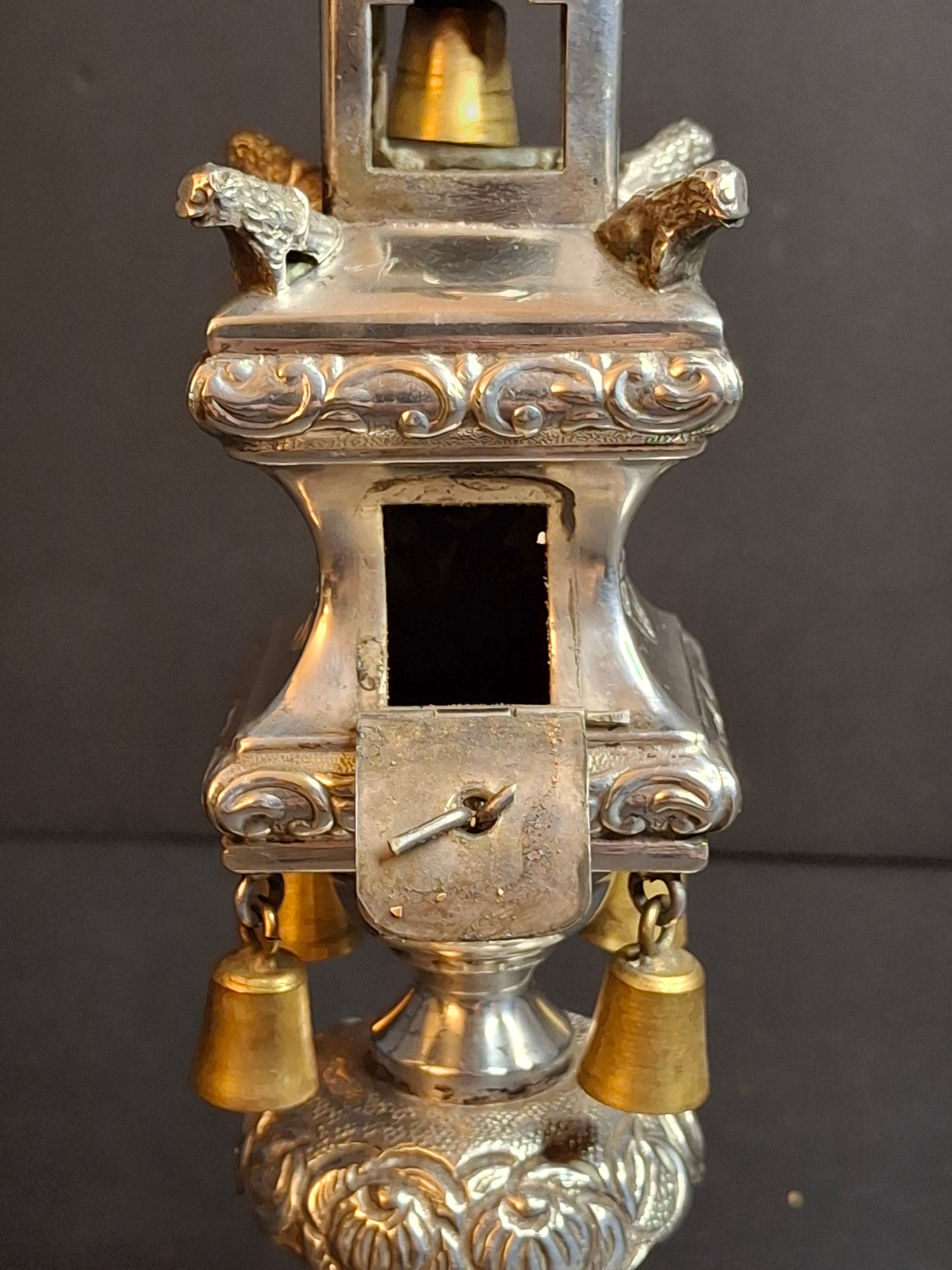 Vintage Dugma Israel Silver Plated Havdalah Spice Tower Besamim Box Bells 11"