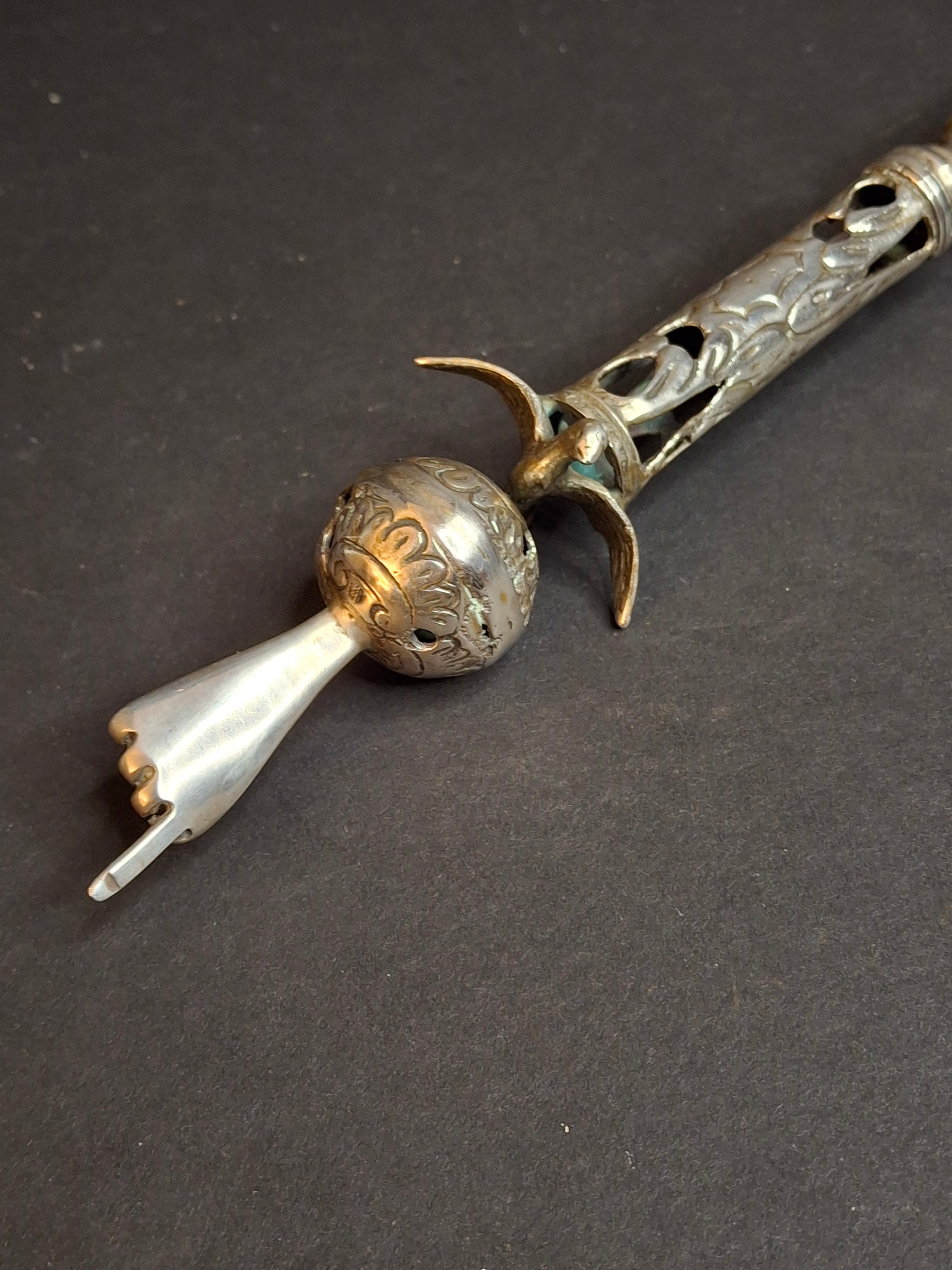 Large Antique and Vintage Russian 84 Silver Torah Pointer Yad 13.75" Composite 121g