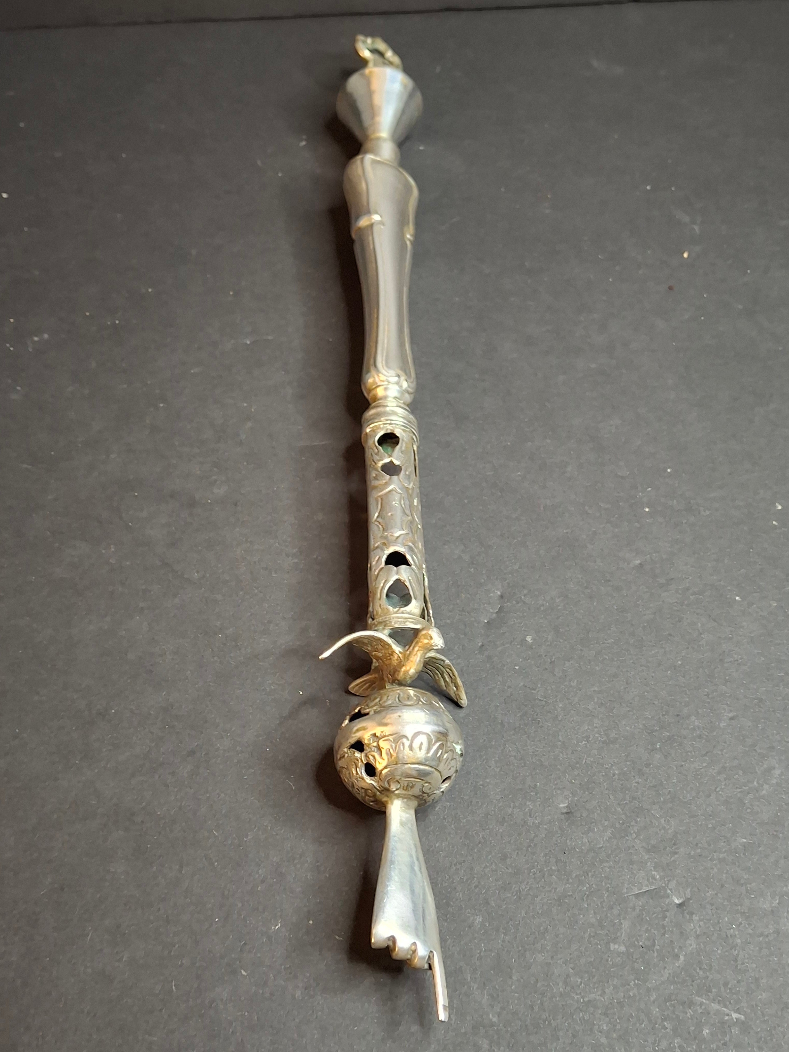 Large Antique and Vintage Russian 84 Silver Torah Pointer Yad 13.75" Composite 121g