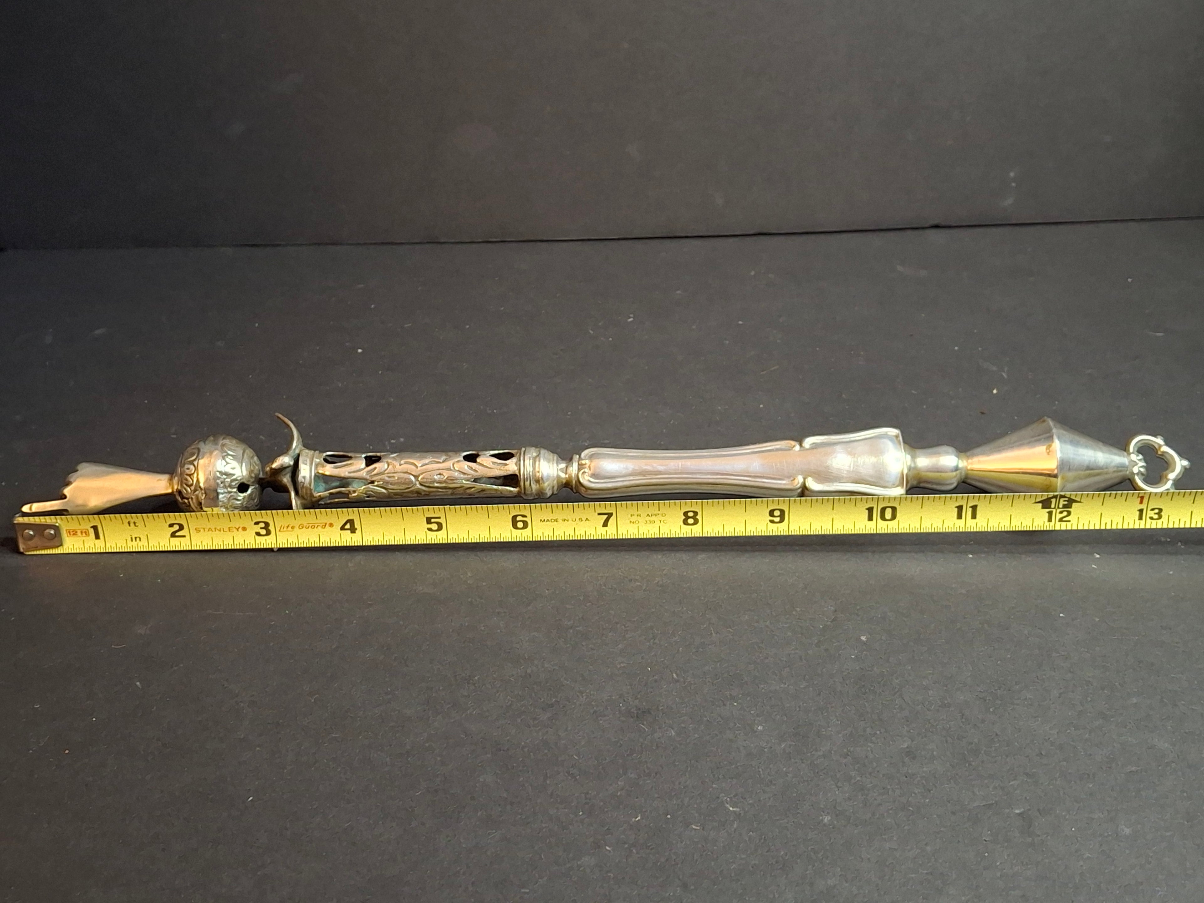 Large Antique and Vintage Russian 84 Silver Torah Pointer Yad 13.75" Composite 121g