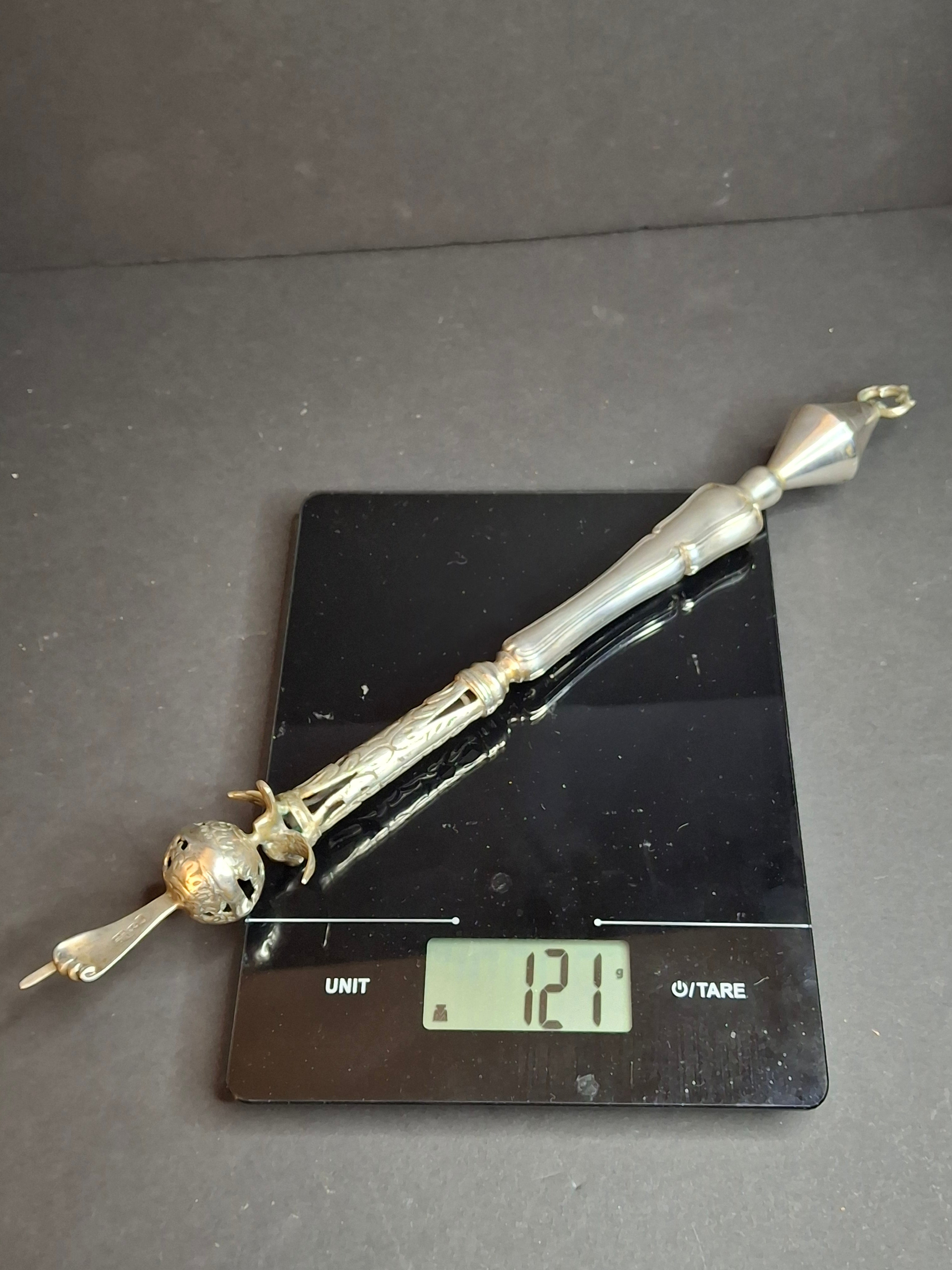 Large Antique and Vintage Russian 84 Silver Torah Pointer Yad 13.75" Composite 121g