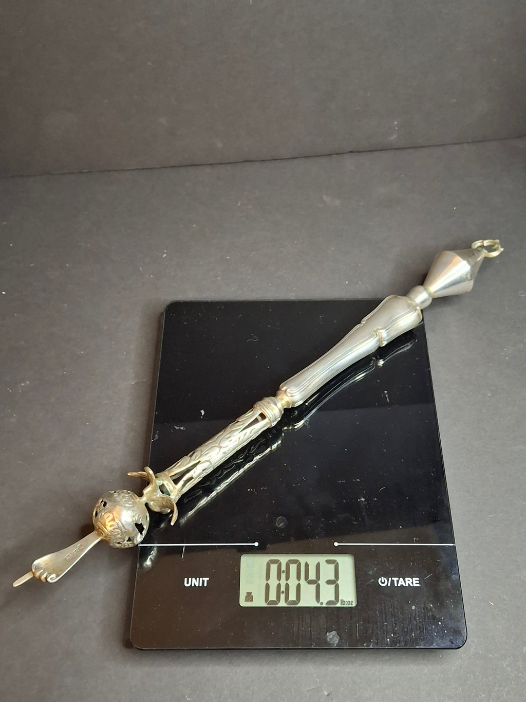 Large Antique and Vintage Russian 84 Silver Torah Pointer Yad 13.75" Composite 121g