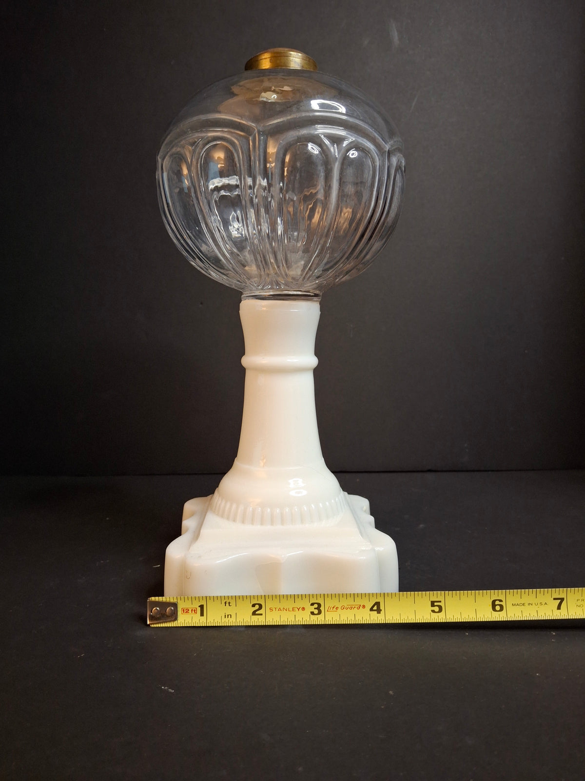 Antique Victorian Milk Glass & Clear Glass Font Oil Stand Lamp Patented 1874