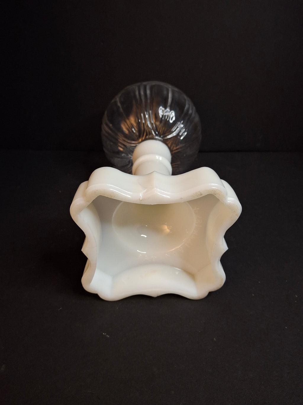 Antique Victorian Milk Glass & Clear Glass Font Oil Stand Lamp Patented 1874