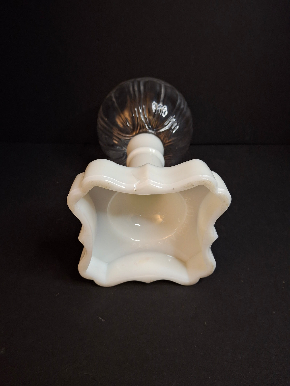 Antique Victorian Milk Glass & Clear Glass Font Oil Stand Lamp Patented 1874