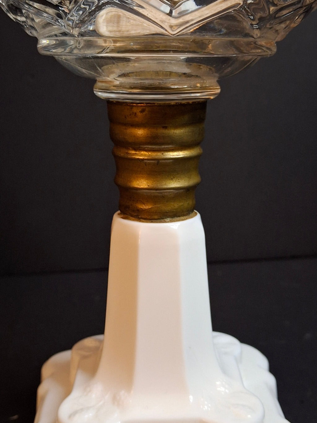 Antique Victorian Blackberry Milk Glass Base Diamond Font Oil Lamp 1868 Burner