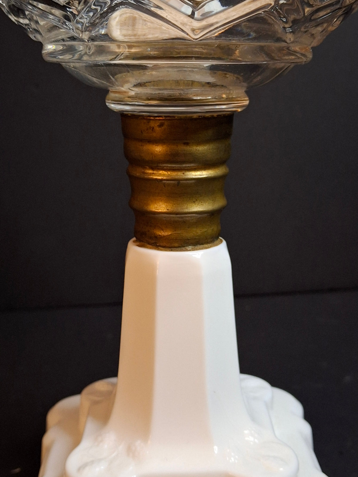 Antique Victorian Blackberry Milk Glass Base Diamond Font Oil Lamp 1868 Burner