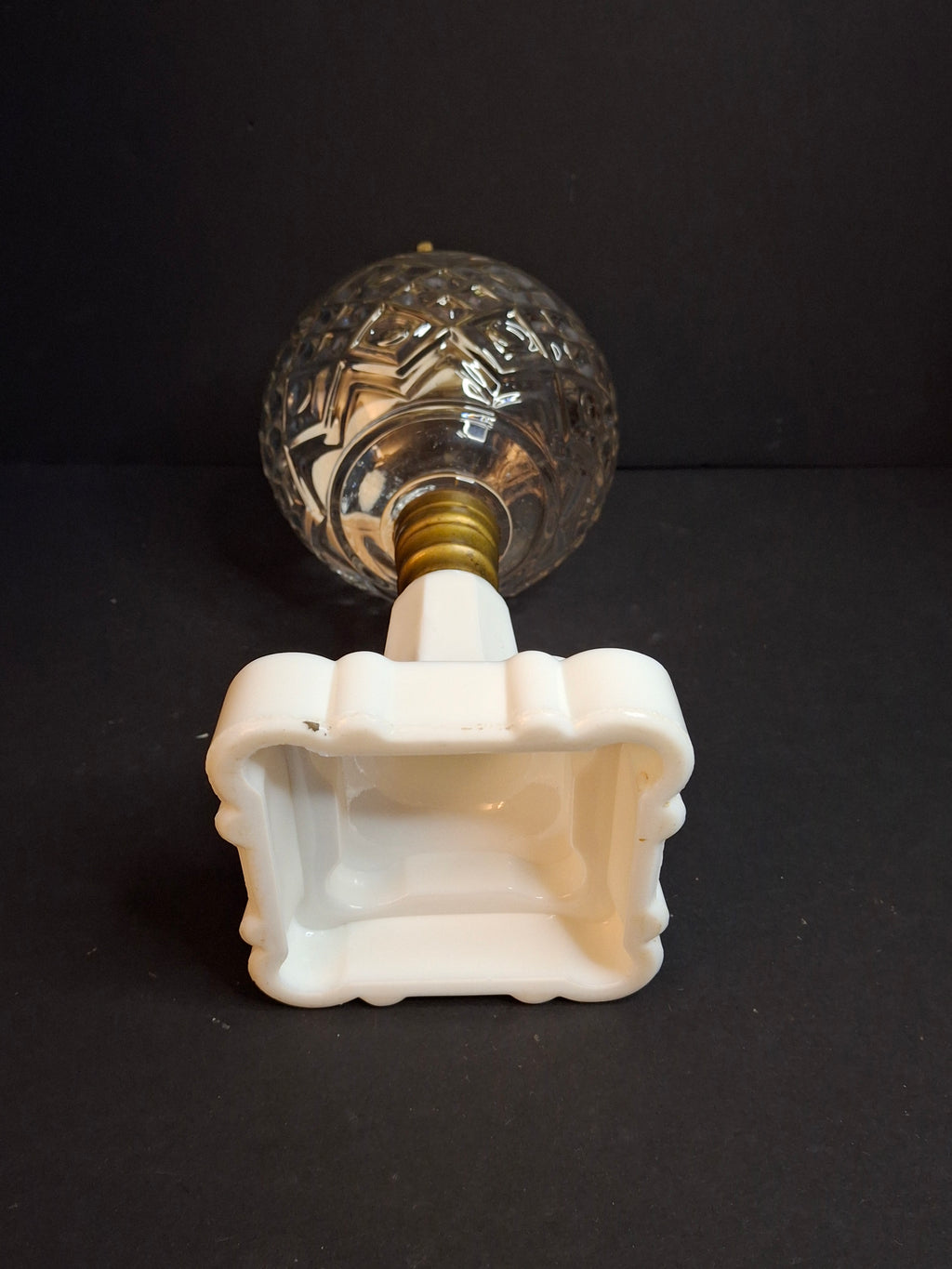 Antique Victorian Blackberry Milk Glass Base Diamond Font Oil Lamp 1868 Burner
