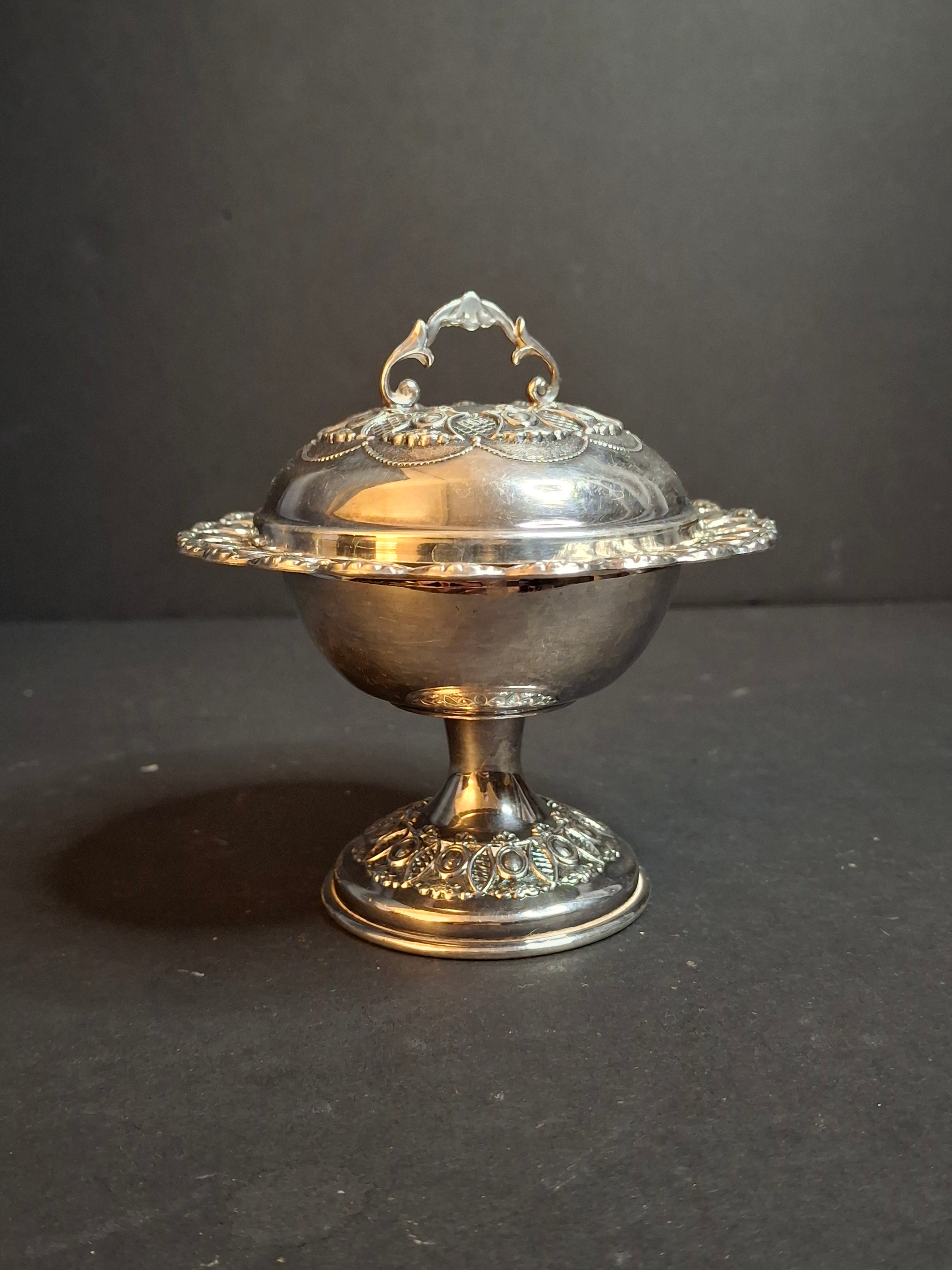 Vintage Israeli Sterling Silver Rosh Hashanah Honey Dish Pedestal Bowl Lid Masorett 925 Judaica