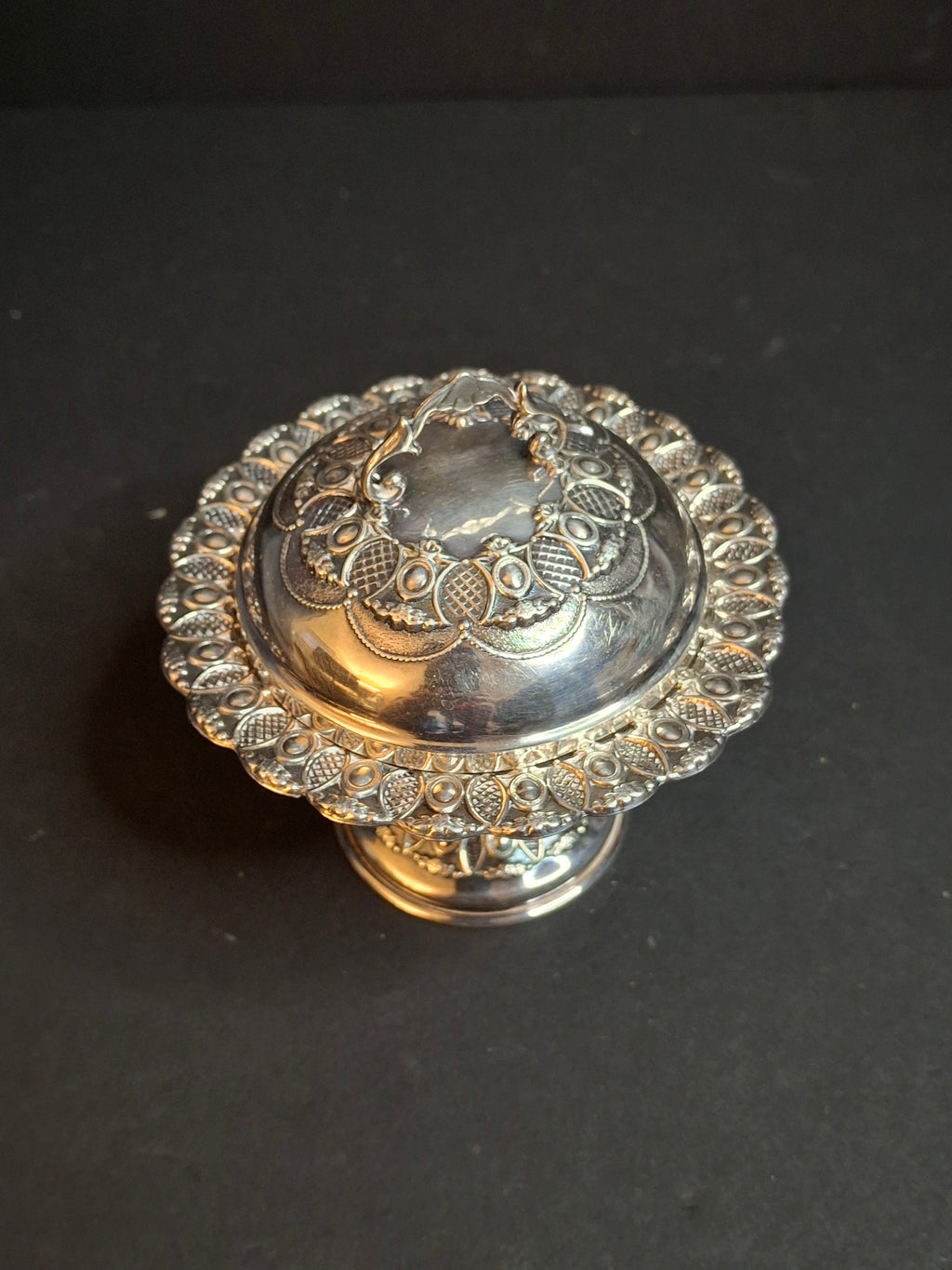 Vintage Israeli Sterling Silver Rosh Hashanah Honey Dish Pedestal Bowl Lid Masorett 925 Judaica
