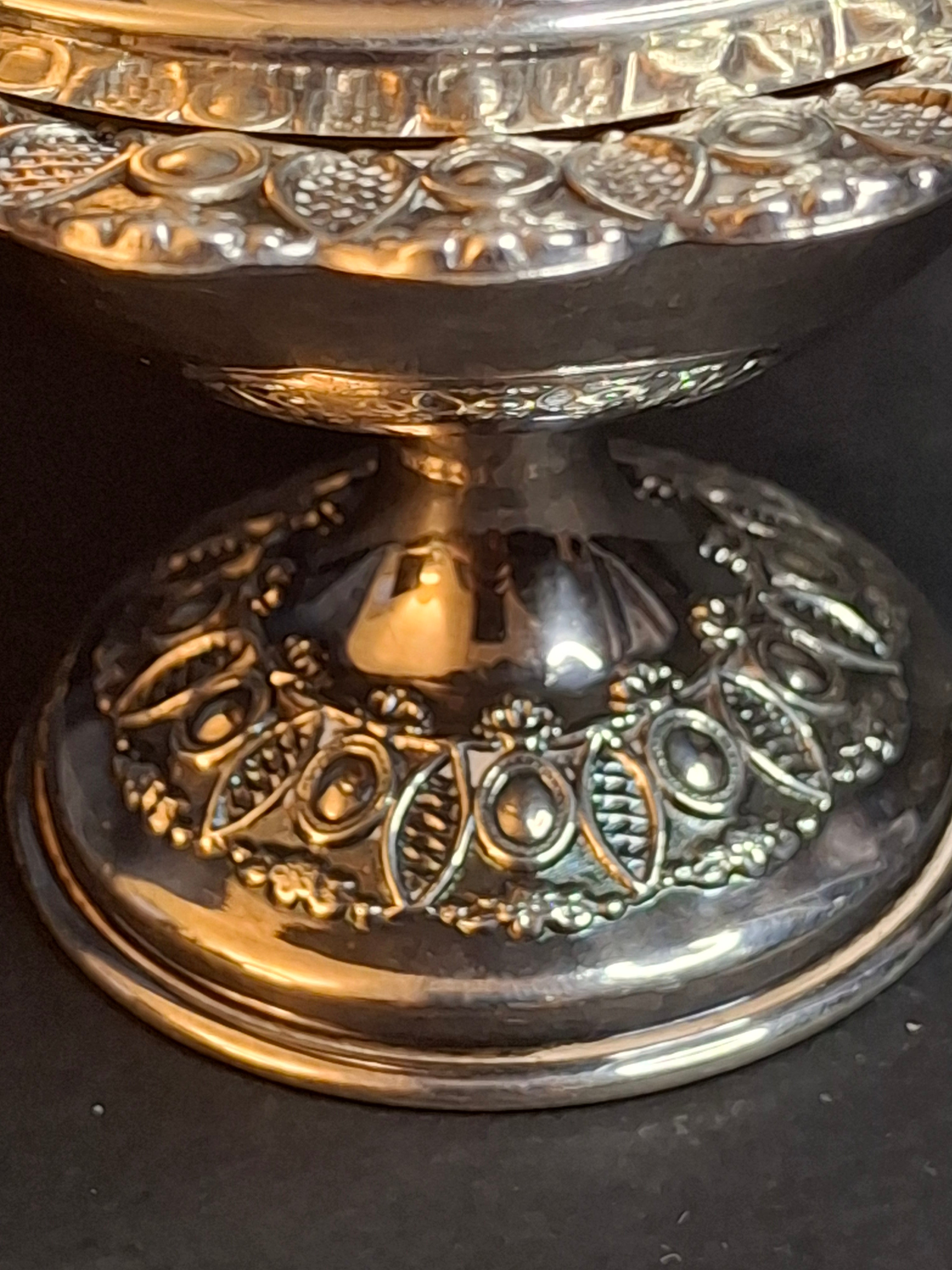 Vintage Israeli Sterling Silver Rosh Hashanah Honey Dish Pedestal Bowl Lid Masorett 925 Judaica