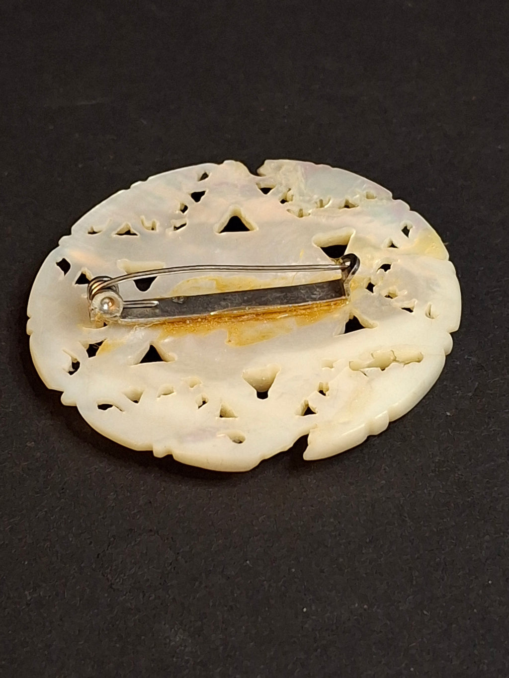 Vintage Bethlehem Israel Hand Carved Mother of Pearl Star of David Brooch Pin Openwork Nacre 2 Inch Judaica