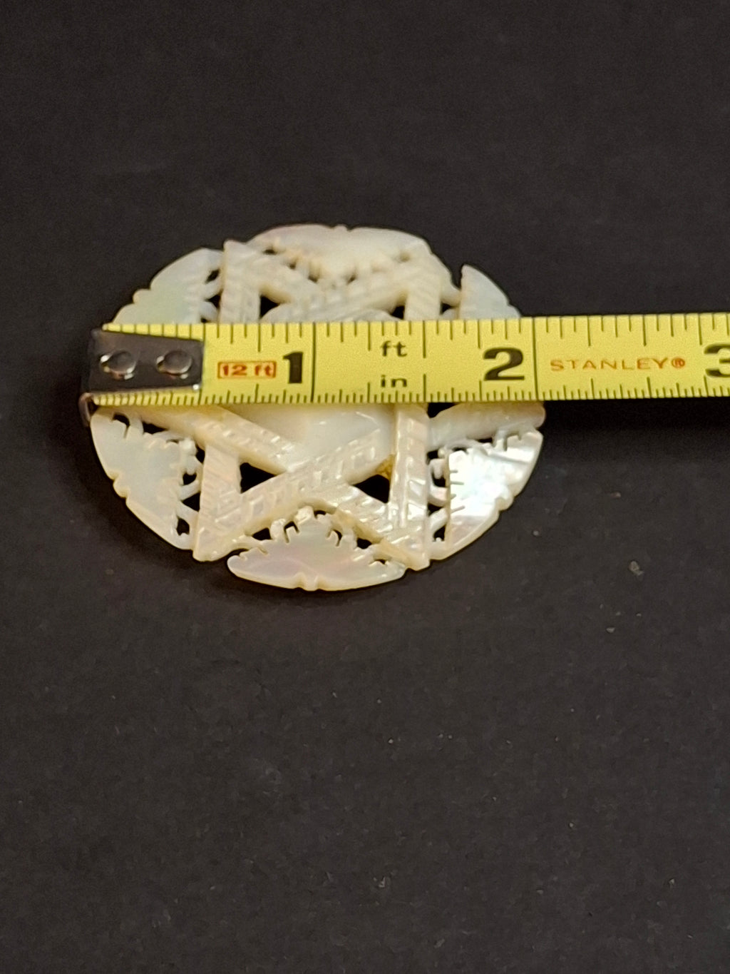 Vintage Bethlehem Israel Hand Carved Mother of Pearl Star of David Brooch Pin Openwork Nacre 2 Inch Judaica