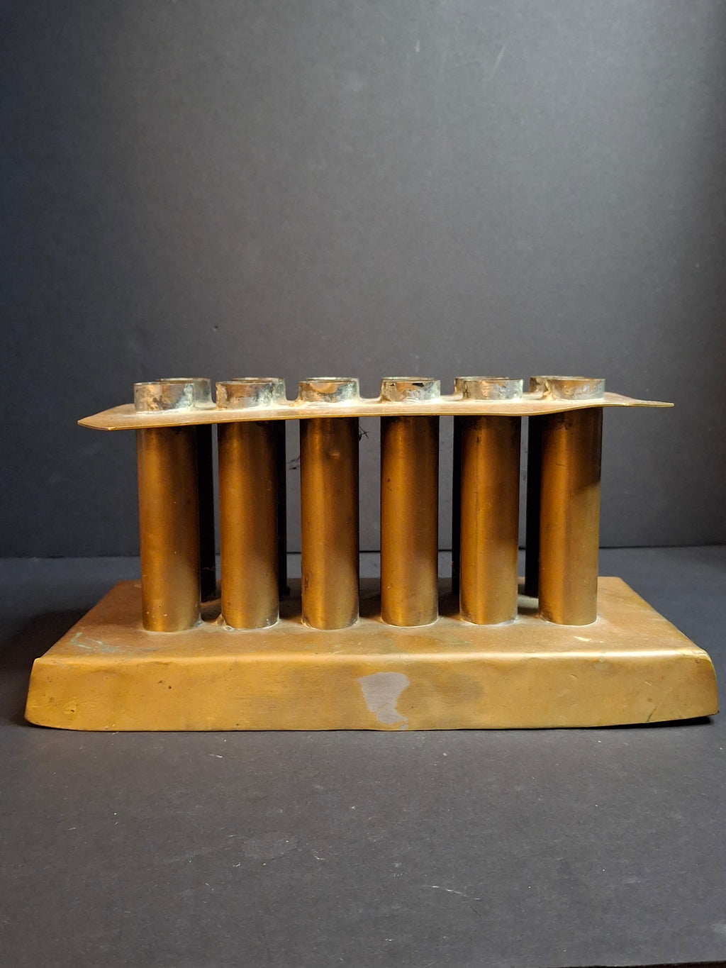 Ultra Rare Antique Late 18th Century Heavy Brass 12 Tube Candle Mold Primitive Corks 5x10