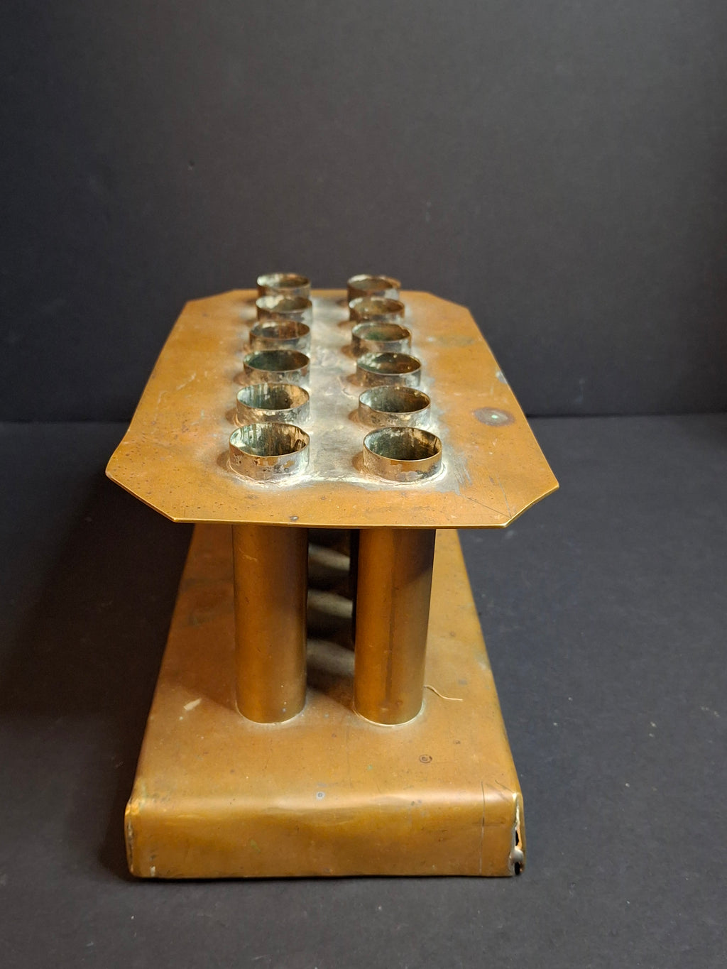 Ultra Rare Antique Late 18th Century Heavy Brass 12 Tube Candle Mold Primitive Corks 5x10