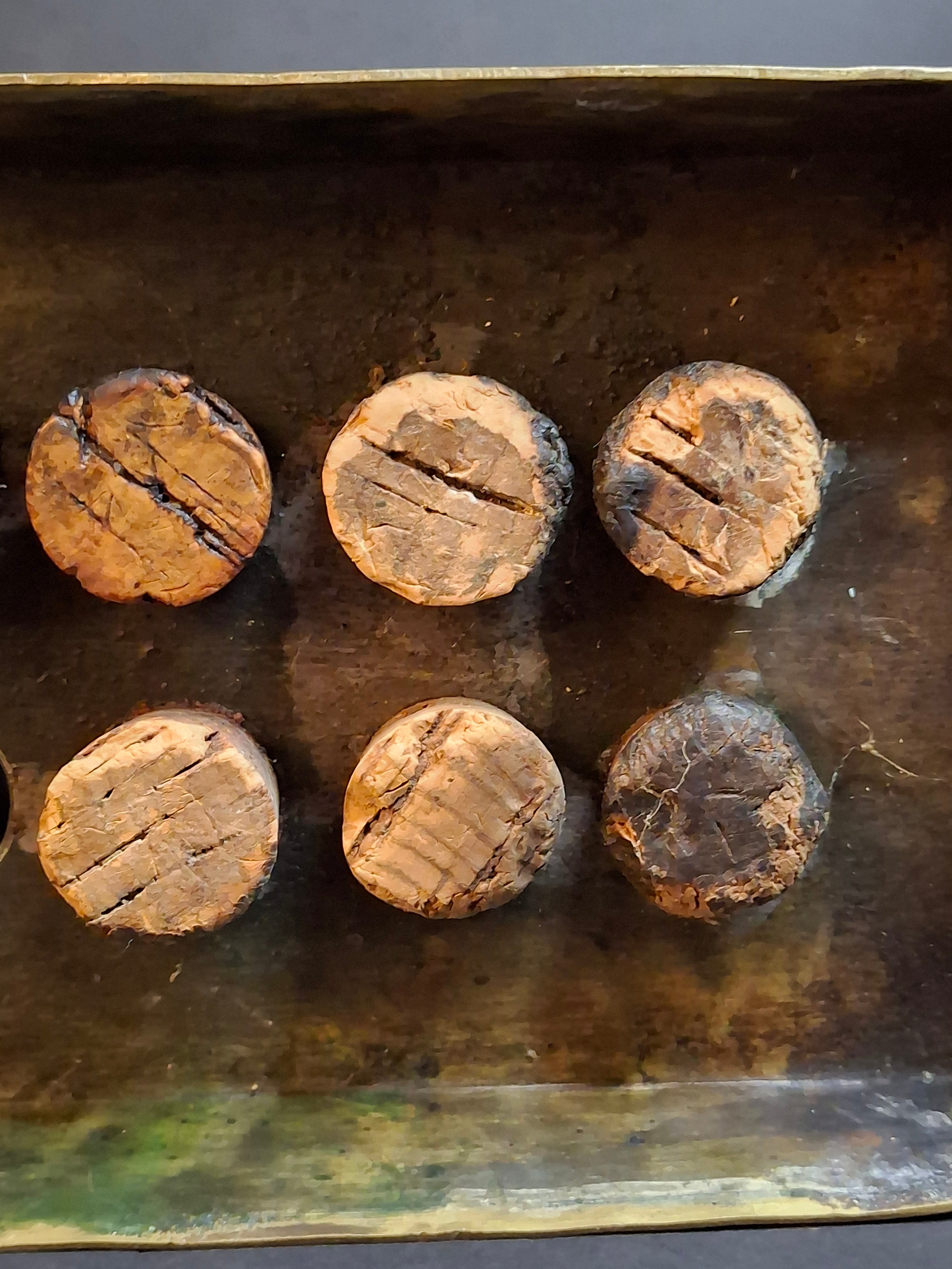 Ultra Rare Antique Late 18th Century Heavy Brass 12 Tube Candle Mold Primitive Corks 5x10