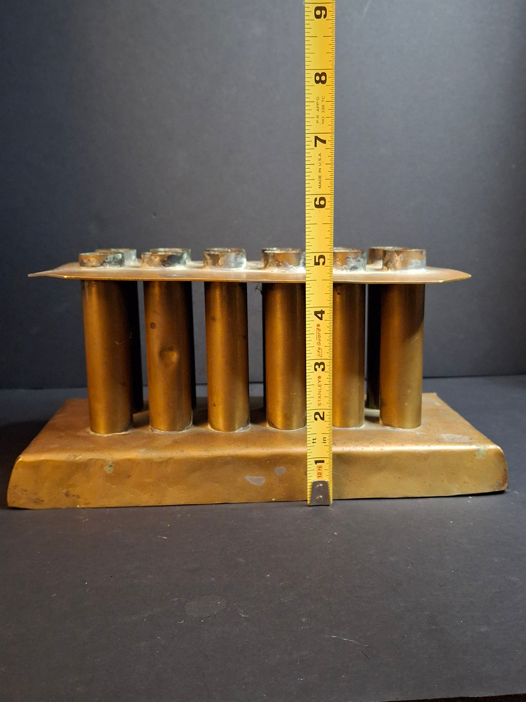 Ultra Rare Antique Late 18th Century Heavy Brass 12 Tube Candle Mold Primitive Corks 5x10