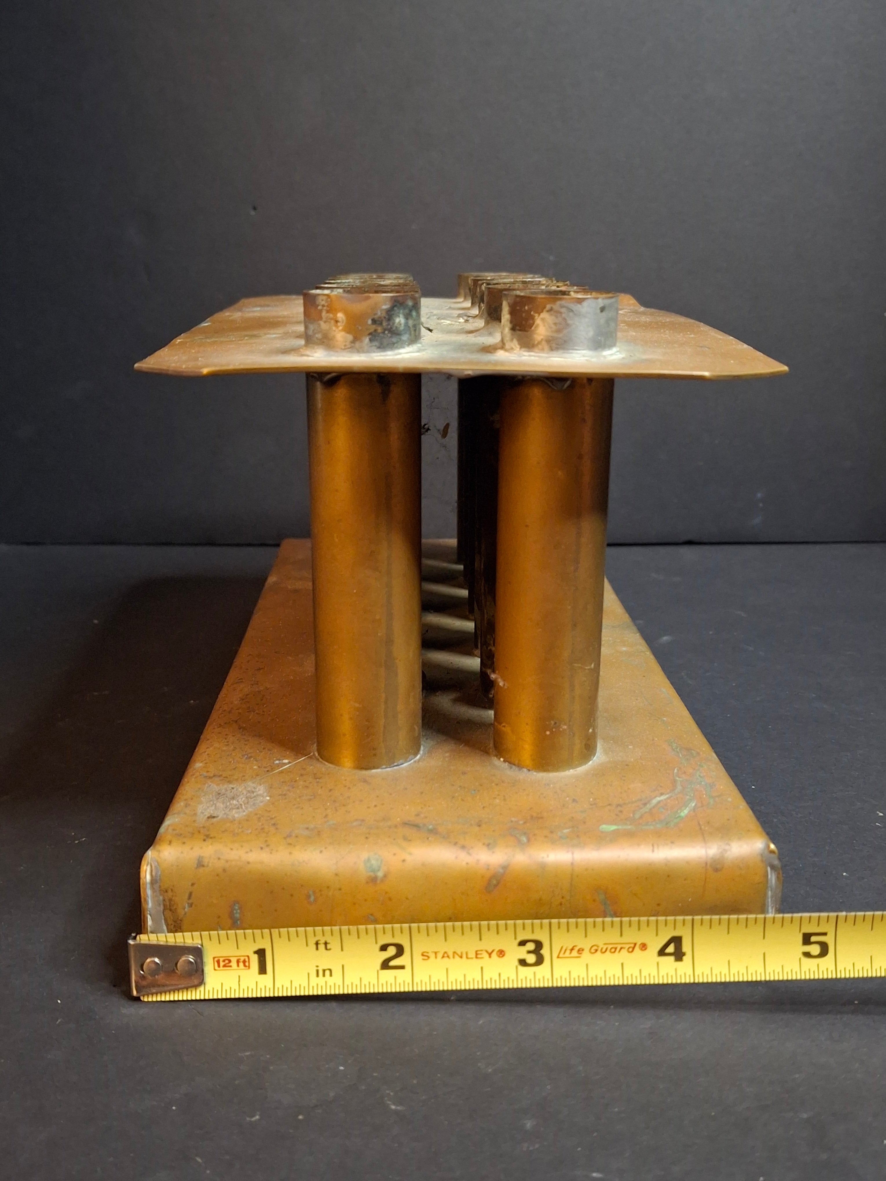 Ultra Rare Antique Late 18th Century Heavy Brass 12 Tube Candle Mold Primitive Corks 5x10